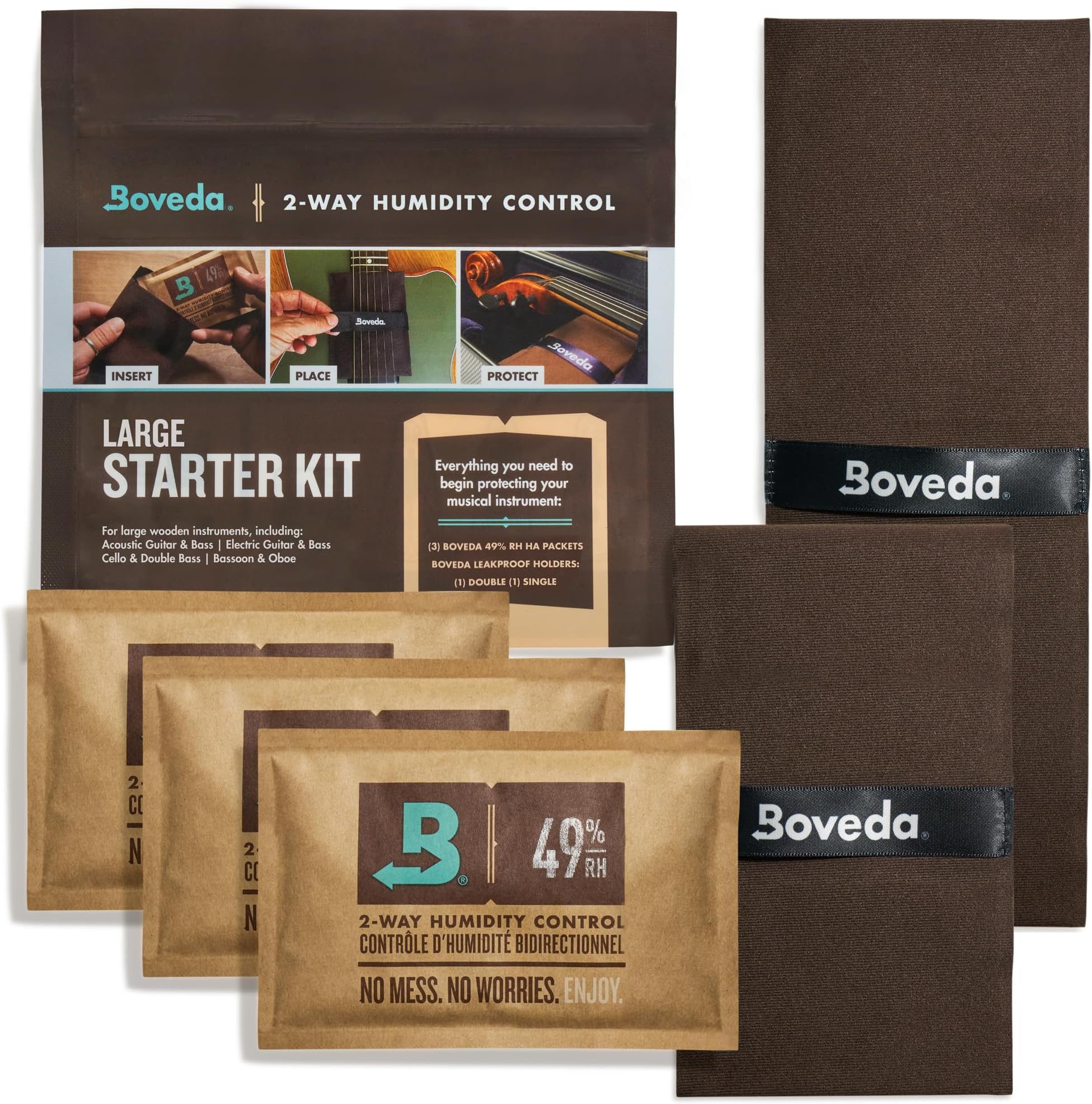 Music Large Starter Kit - (3) 49% RH Standard Boveda - Ideal Two-Way Humidty Control for MOST CLIMATES - For Guitars & Other Large Wooden Instruments