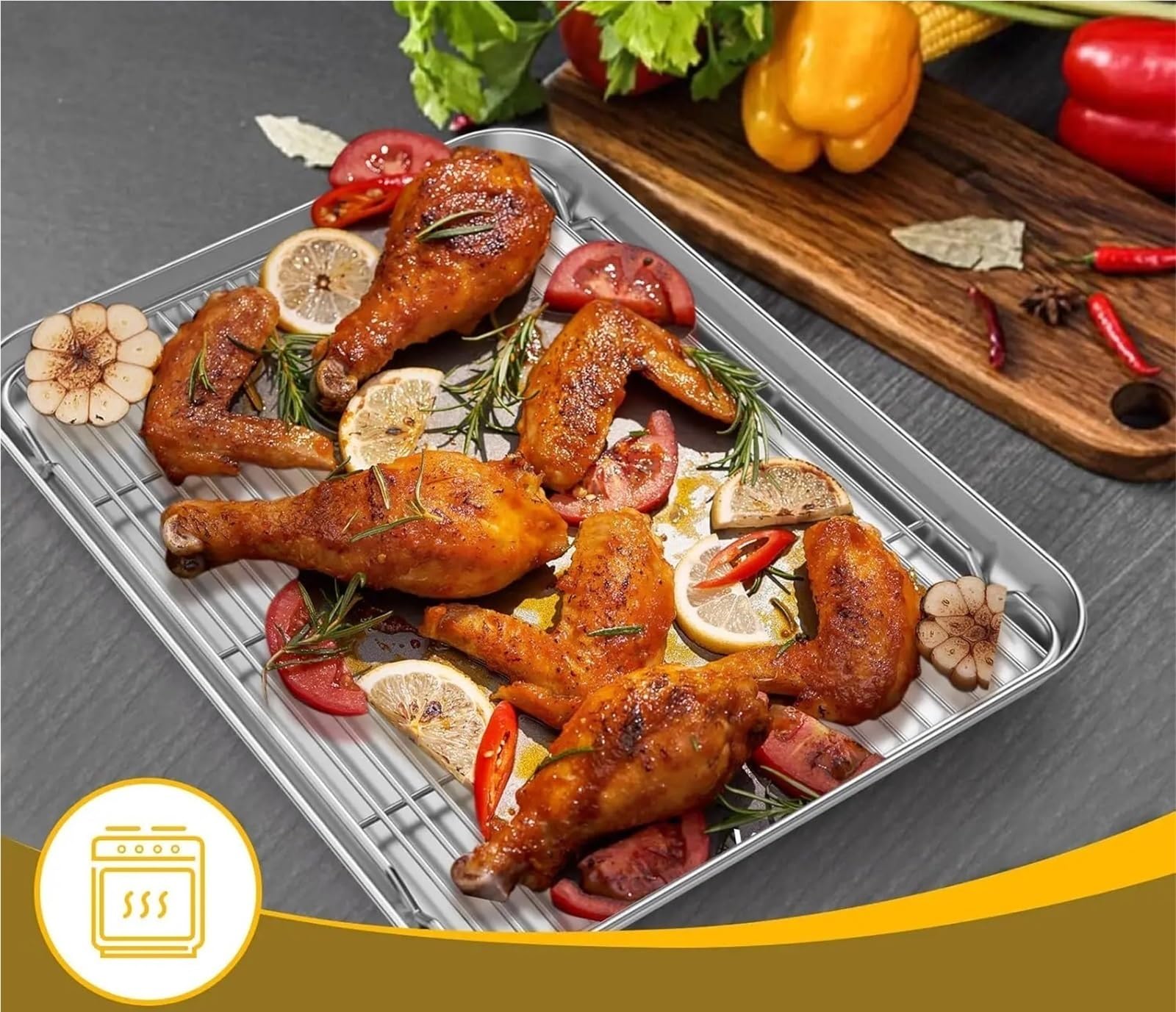 Bandeja para Hornear de Acero Inoxidable con Rejilla de Alambre, Accesorios de Cocina para Barbacoa