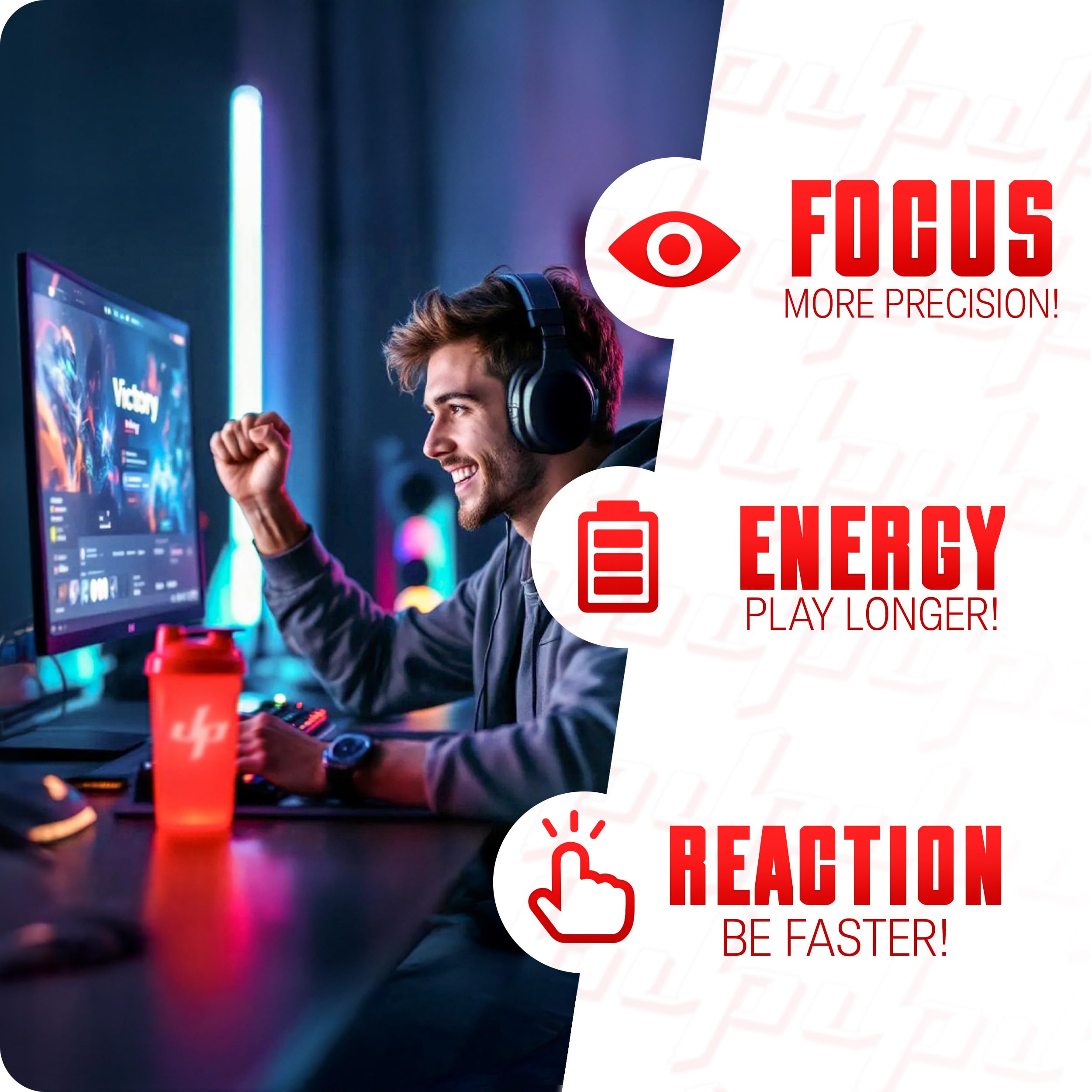 UP-GRADE Gaming Booster – Polvere per Energy Drink per Focus ed Energia – 200 mg di Caffeina, L-Tirosina, Taurina, Vitamine e Magnesio – Bevanda Chiara e Rinfrescante – 40 Porzioni (400 g)