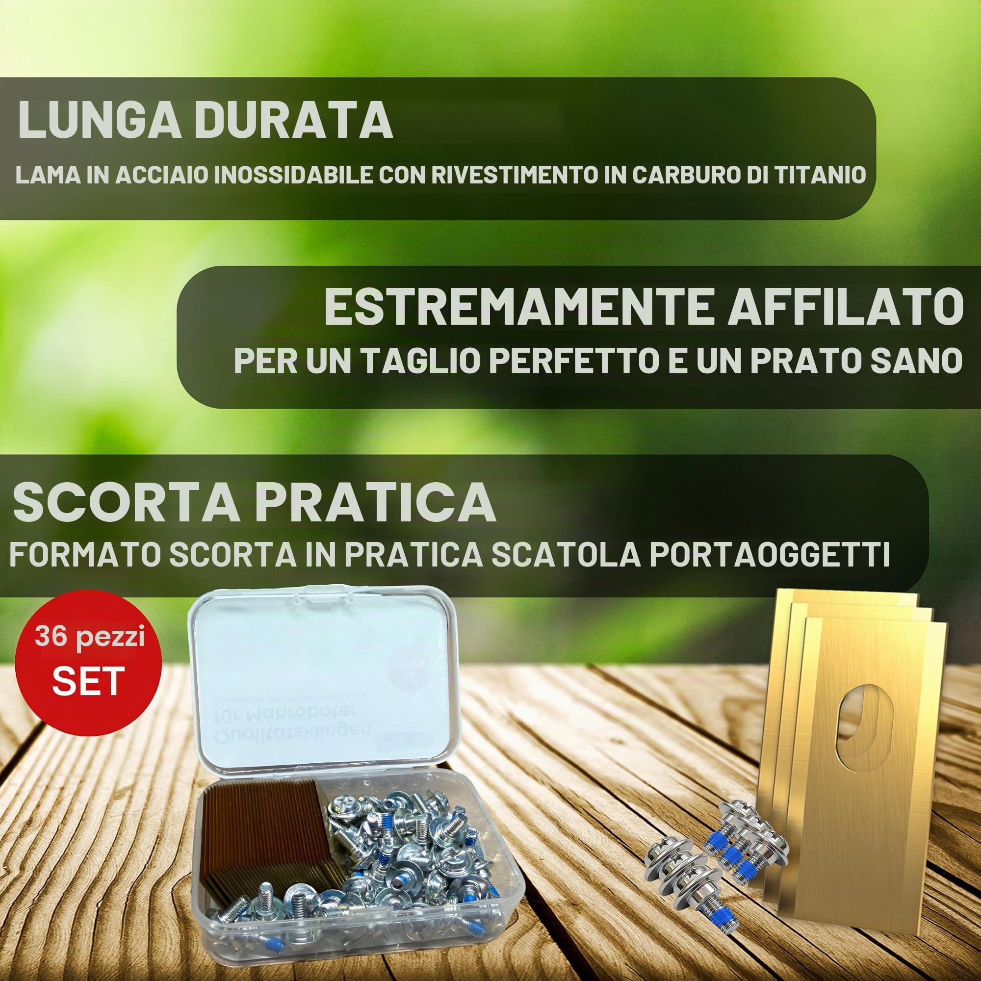 3DHerb® 36 lame di ricambio e viti in titanio di alta qualità con protezione - compatibili con Dreame Mova | VIAX | LiDAX... Robot di falciatura - Spessore lama 0,9 mm per un lungo divertimento con