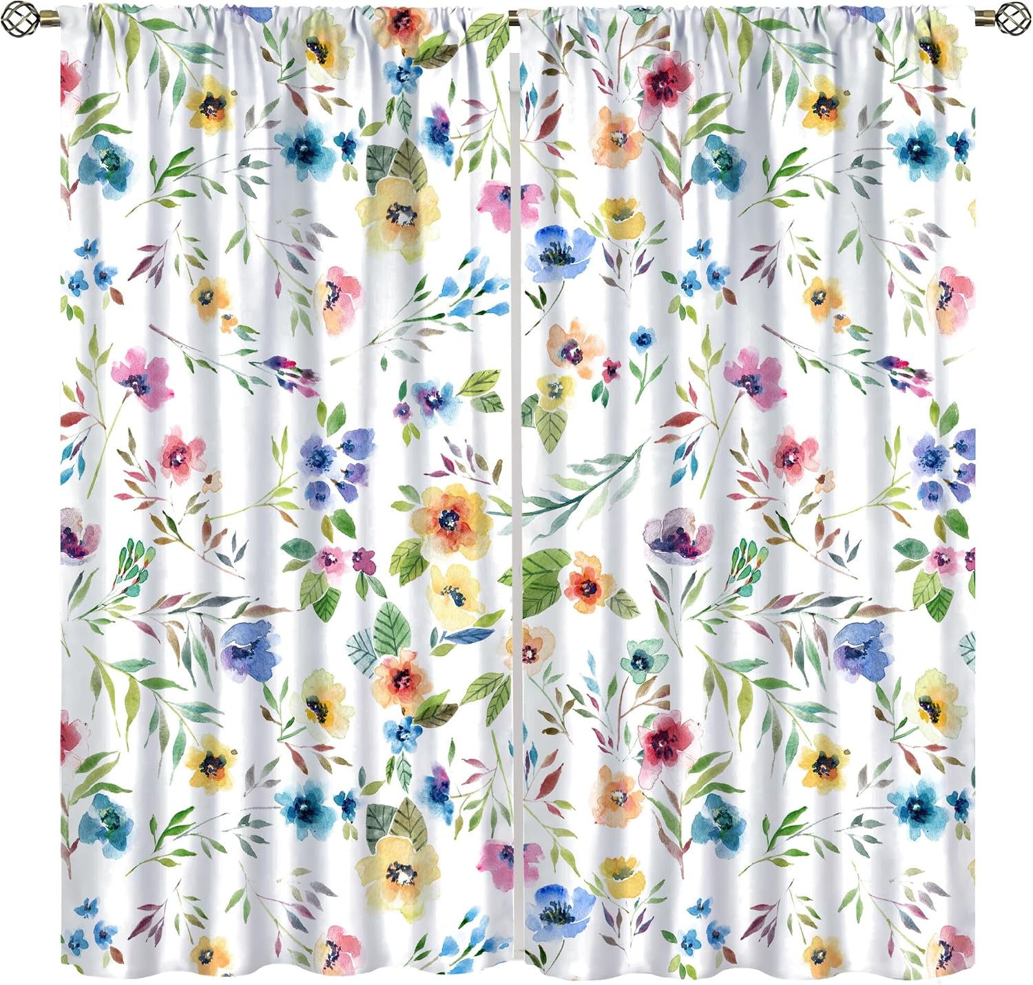 Floral Blackout Windows Curtains, Watercolor Floral Pink Floral Curtain Decoration Curtains for Home Living Room Bedroom Decor, Flower Printed Patterned Drapes 2 Panel Sets,42x54 Inch
