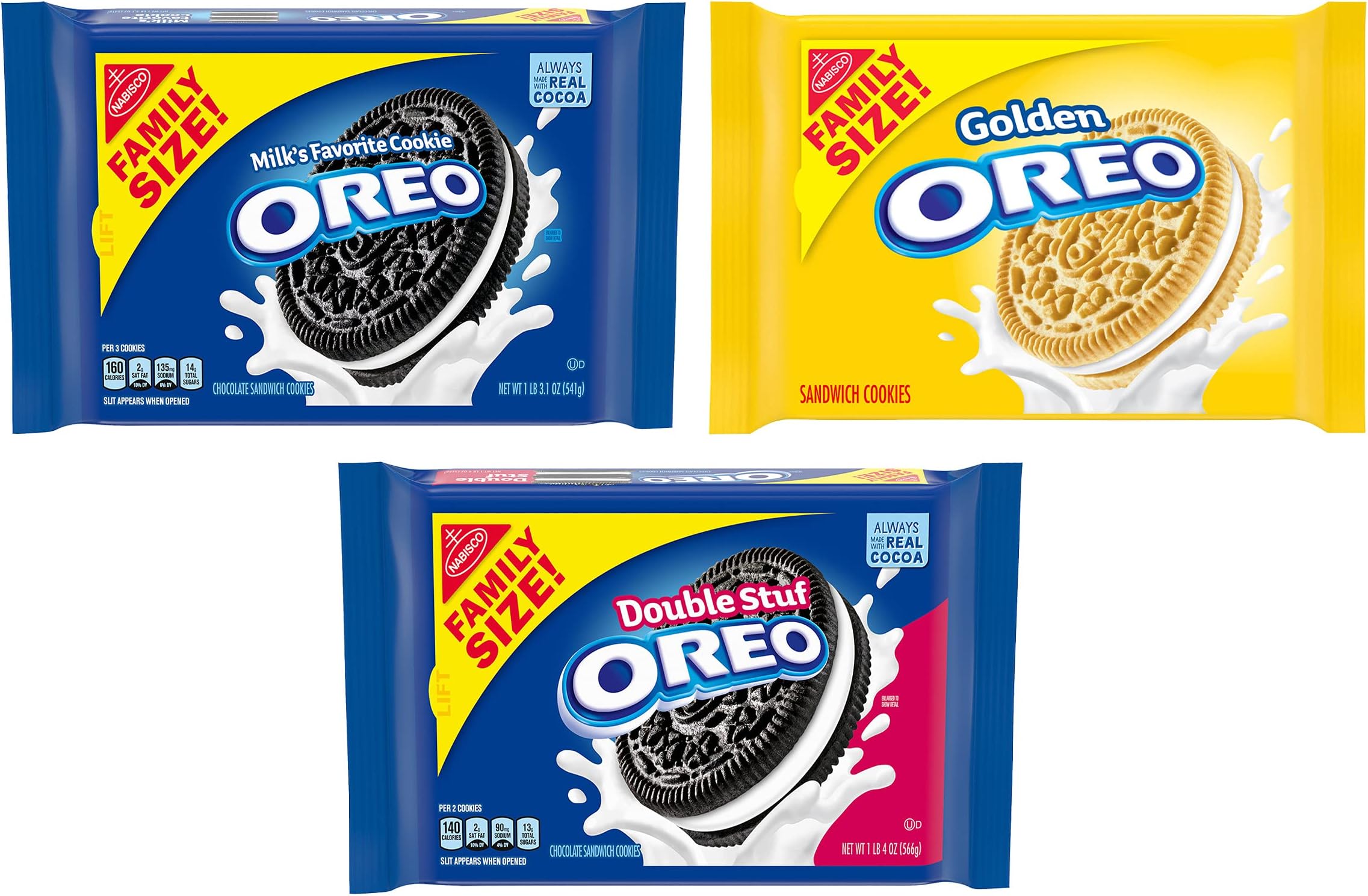 OREO Original, Double Stuff & Golden Sandwich Cookies Variety Pack, Family Size, 3 Packs