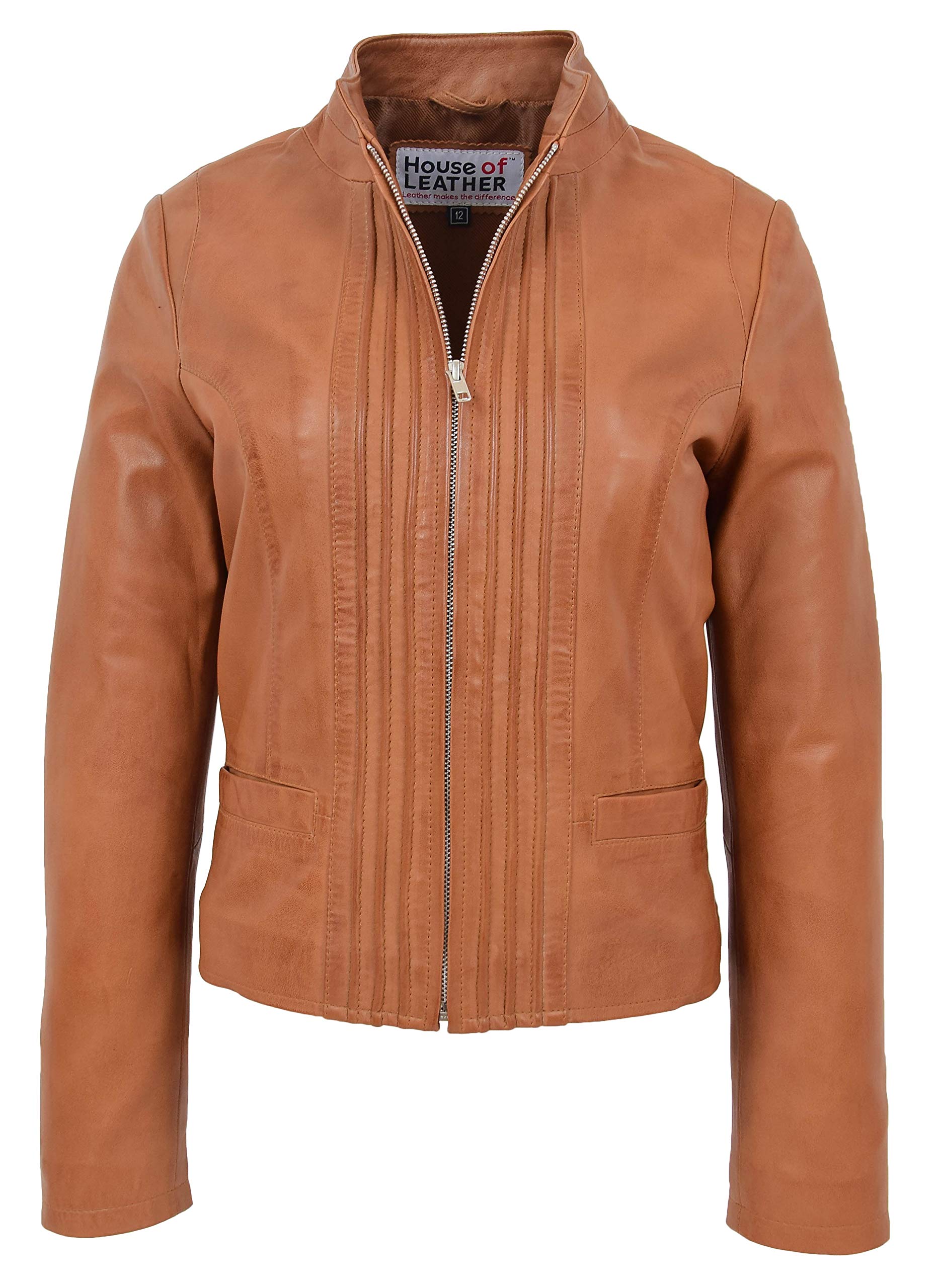 House of Leather Tan Real Leather Biker Jacket - Women's Size 12