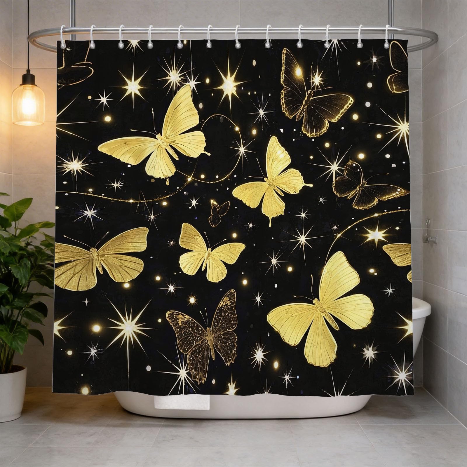 Hongduo 3D Butterfly Shower Curtain for Stalls Bathtubs Simple Bathroom Decor Shower Curtain Set Polyester Fabric Waterproof 180x200cm/71X79 Inch with Hooks