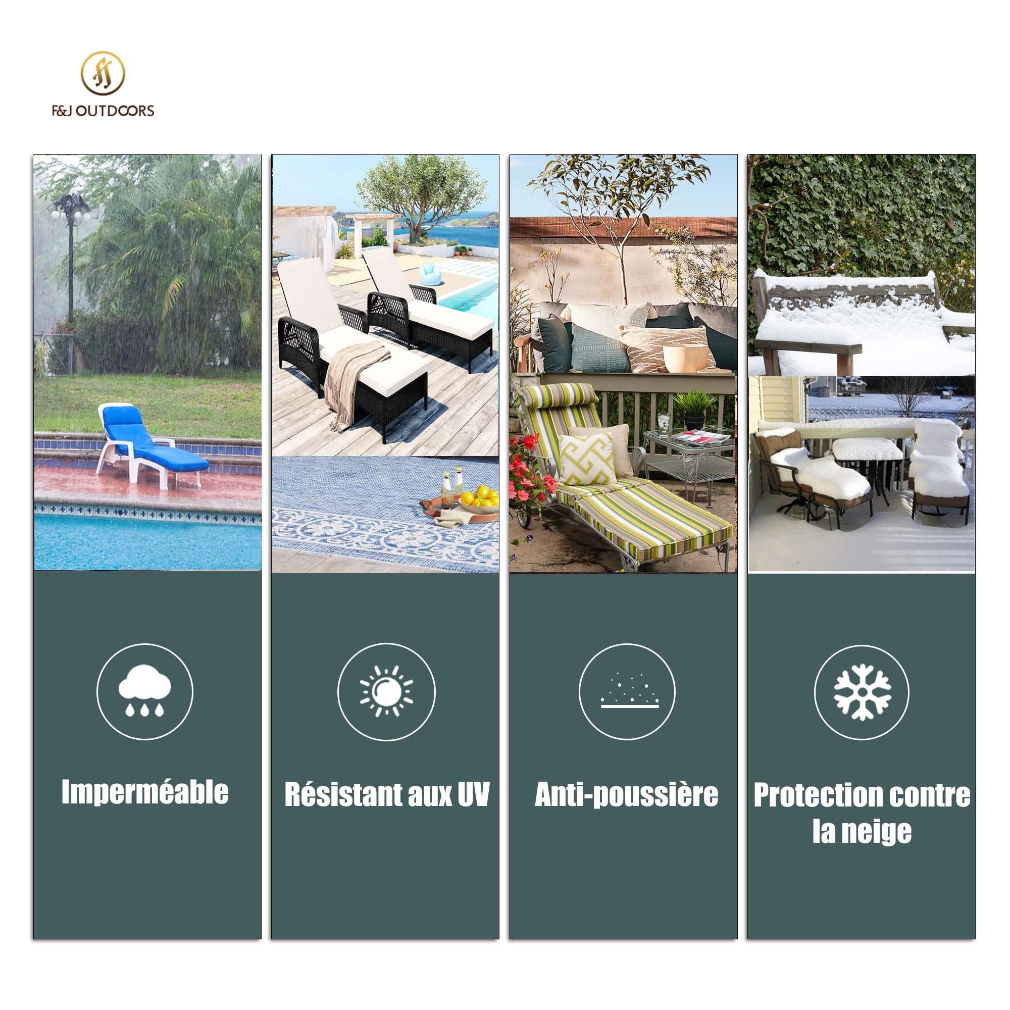 Housse De Protection Pour Chaise Longue F&J Outdoors - Imperméable, Anti-UV, 2 Pièces Beige 218x76cm