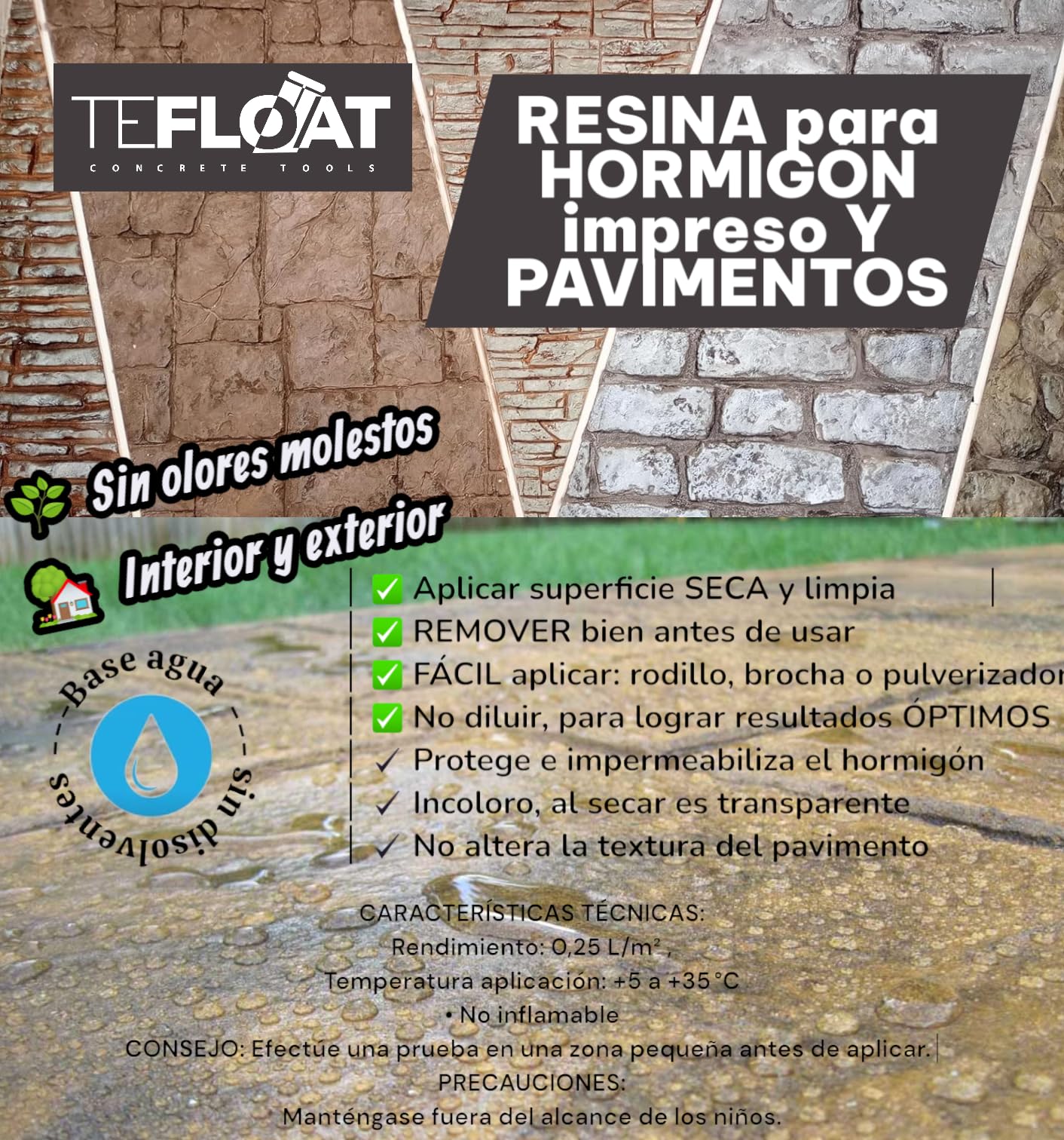 Resina - Barniz para Hormigón Impreso al agua - Protege el Suelo penetrando en el poro, Revive el color del Pavimento de Hormigón (25 litros) SEALER