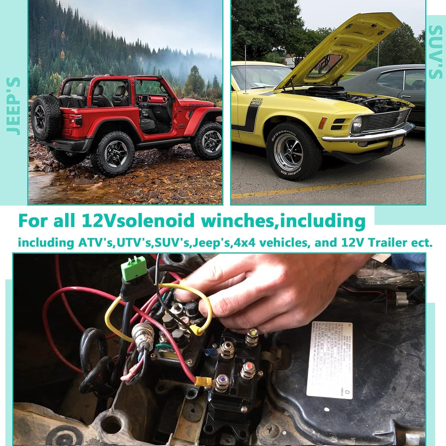 12V 250A Winch Solenoide Relay Contactor Pulgar Camión para ATV UTV 2000-5000LB Winch con 6 tapas protectoras - Ovsor