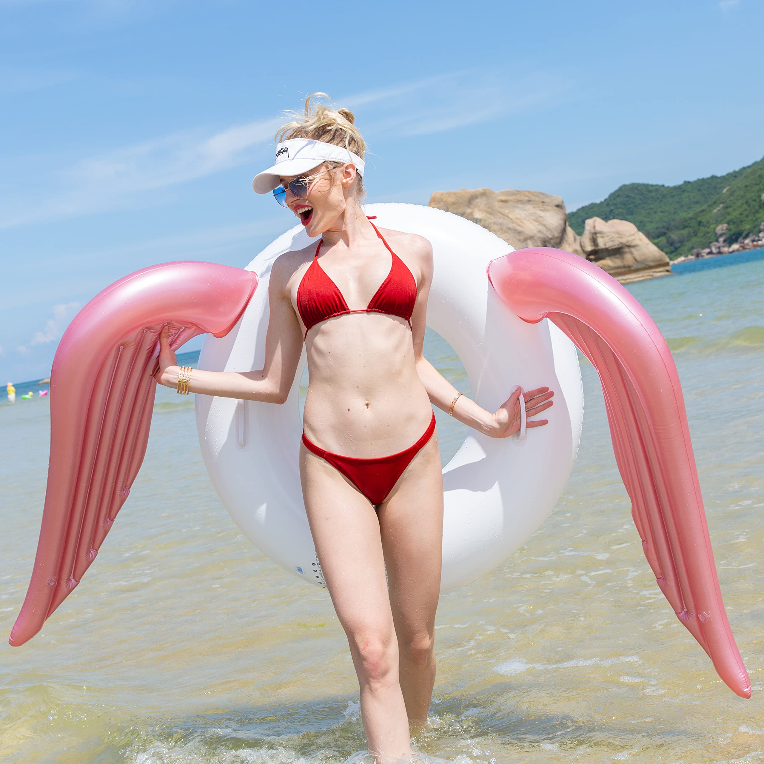 Giant 76” Inflatable Pool Float with Angel Wings and Handels