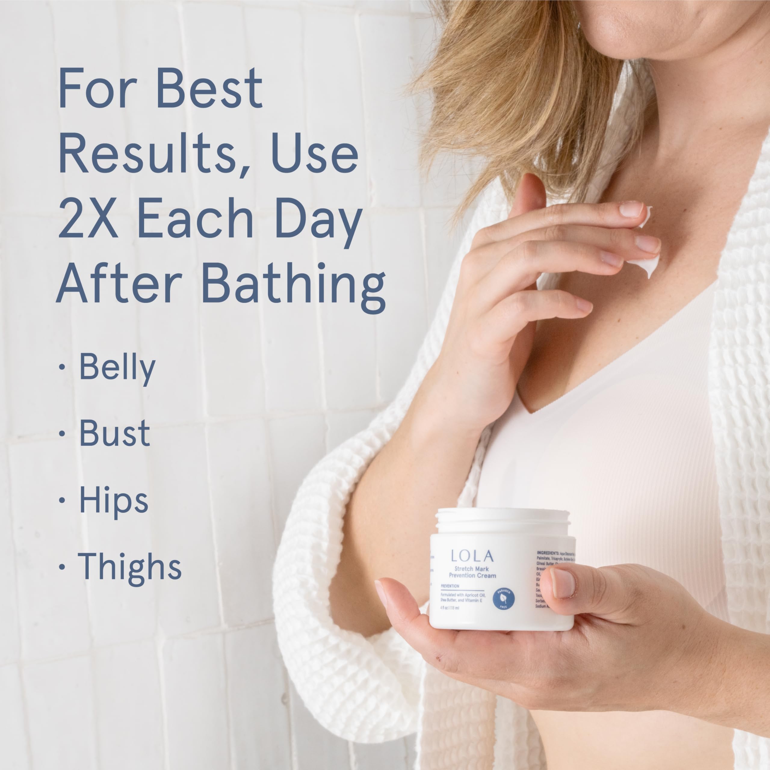 LOLA Stretch Mark Prevention Cream - Hydrating Cocoa Butter Body Oil After Shower - Firming Skin Elasticity for Maternity - Hypoallergenic Scar Cream for Surgical Scars - 4 Fl Oz, Pack of 1