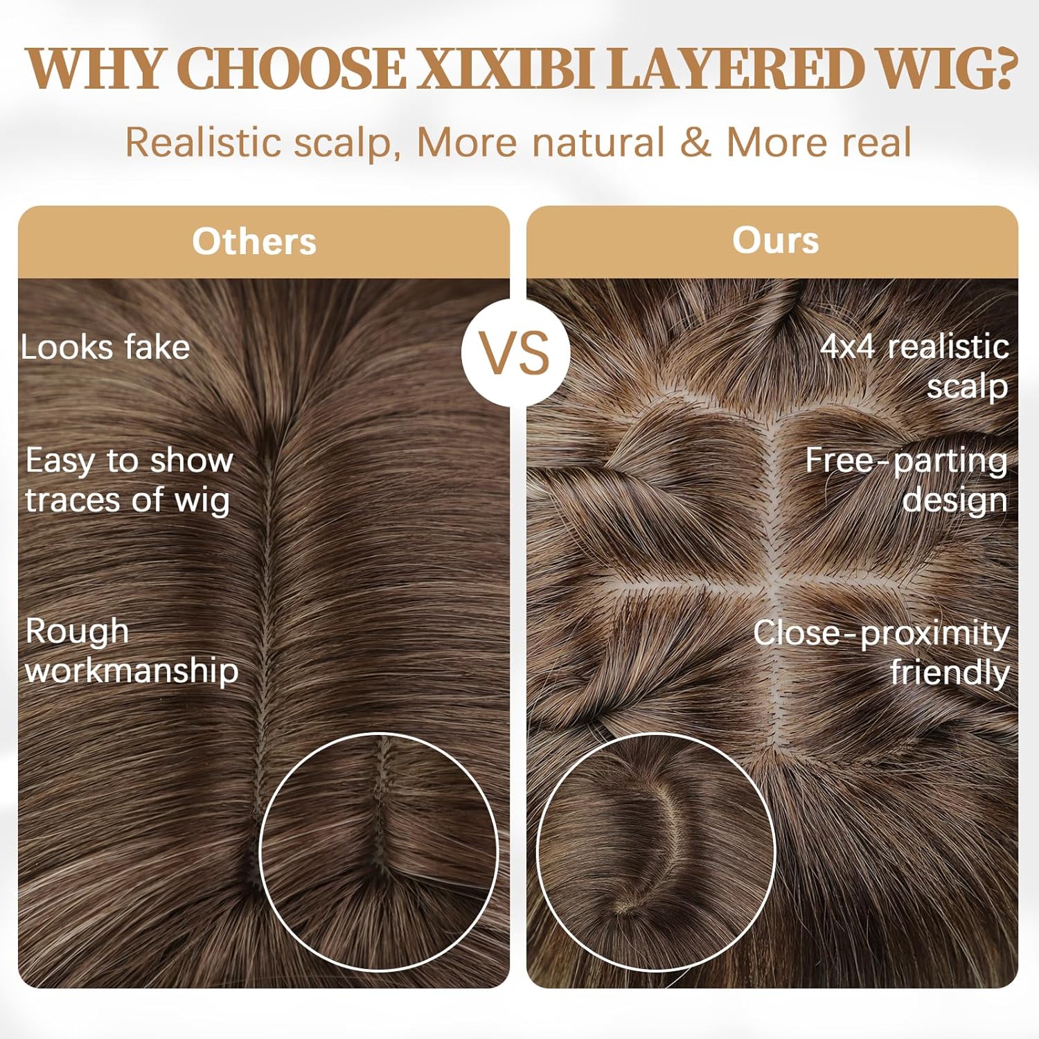 XIXIBI Blonde Wig with Bangs, 4x4 Realistic Scalp, Free Parting, Long Ombre Blonde Layered Wigs for Women, Realistic Natural Looking Heat Resistant Synthetic Wigs for Daily Party Cosplay Use 26Inch