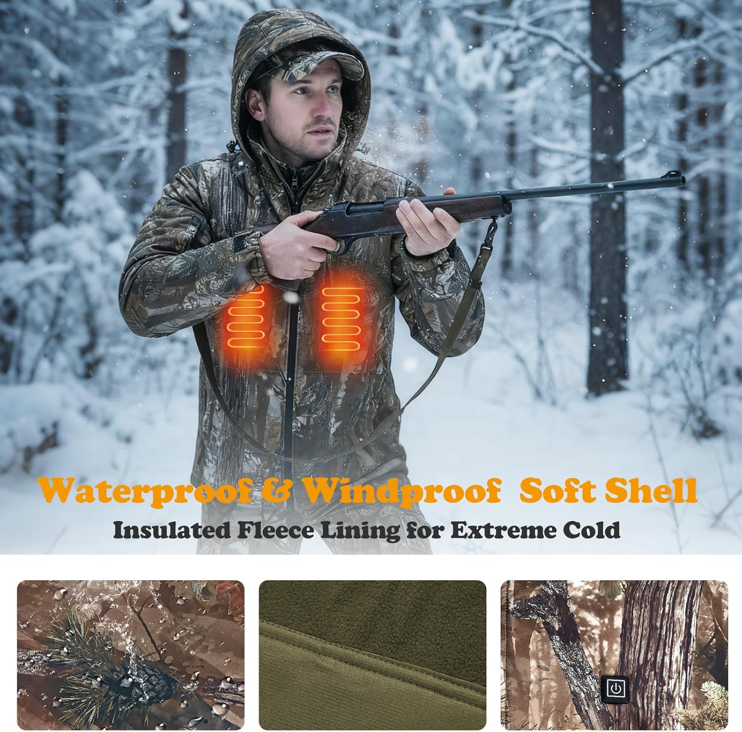 Men's Heated Camo Jacket with Rechargeable Battery Pack, 10000mAh Electric Heating Coat for Hunting - Image 4