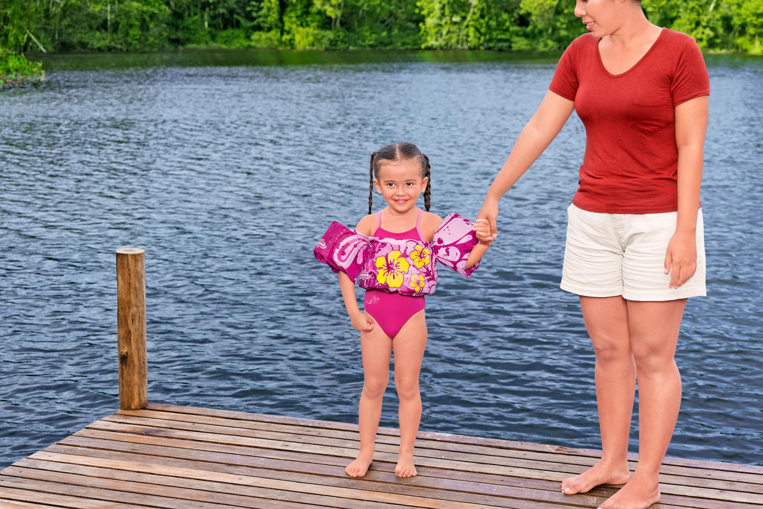 Bestway 90144 Giubbino da nuoto per bambini Puddle Jumper Deluxe rosa con braccioli, 2-6 anni