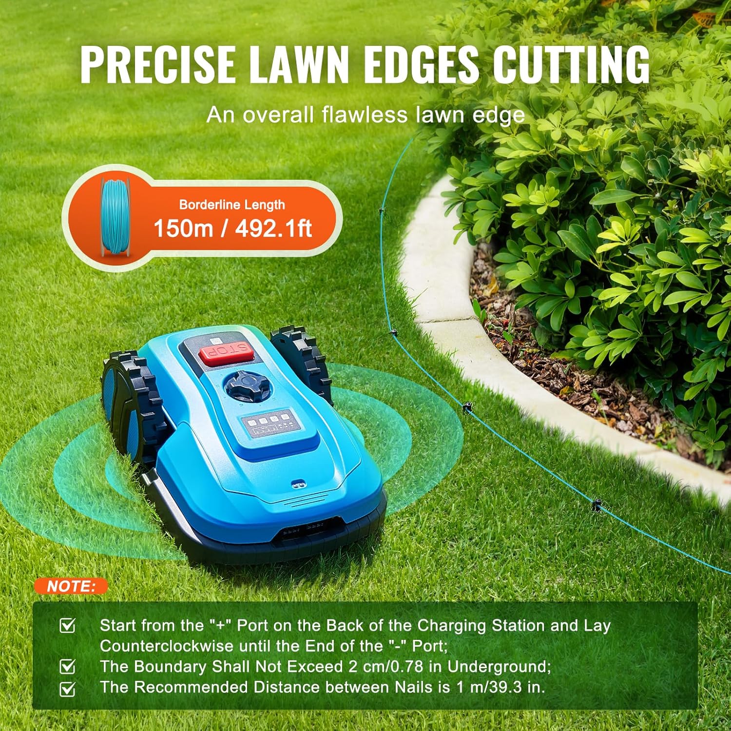 Installation of boundary wire for precise lawn edge cutting