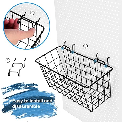 Miniatura 6 de G.CORE Accesorios para tablero de clavijas de 1/4 pulgadas, paquete de 4 cestas de tablero de clavijas y 10 ganchos de herramientas para tablero de
