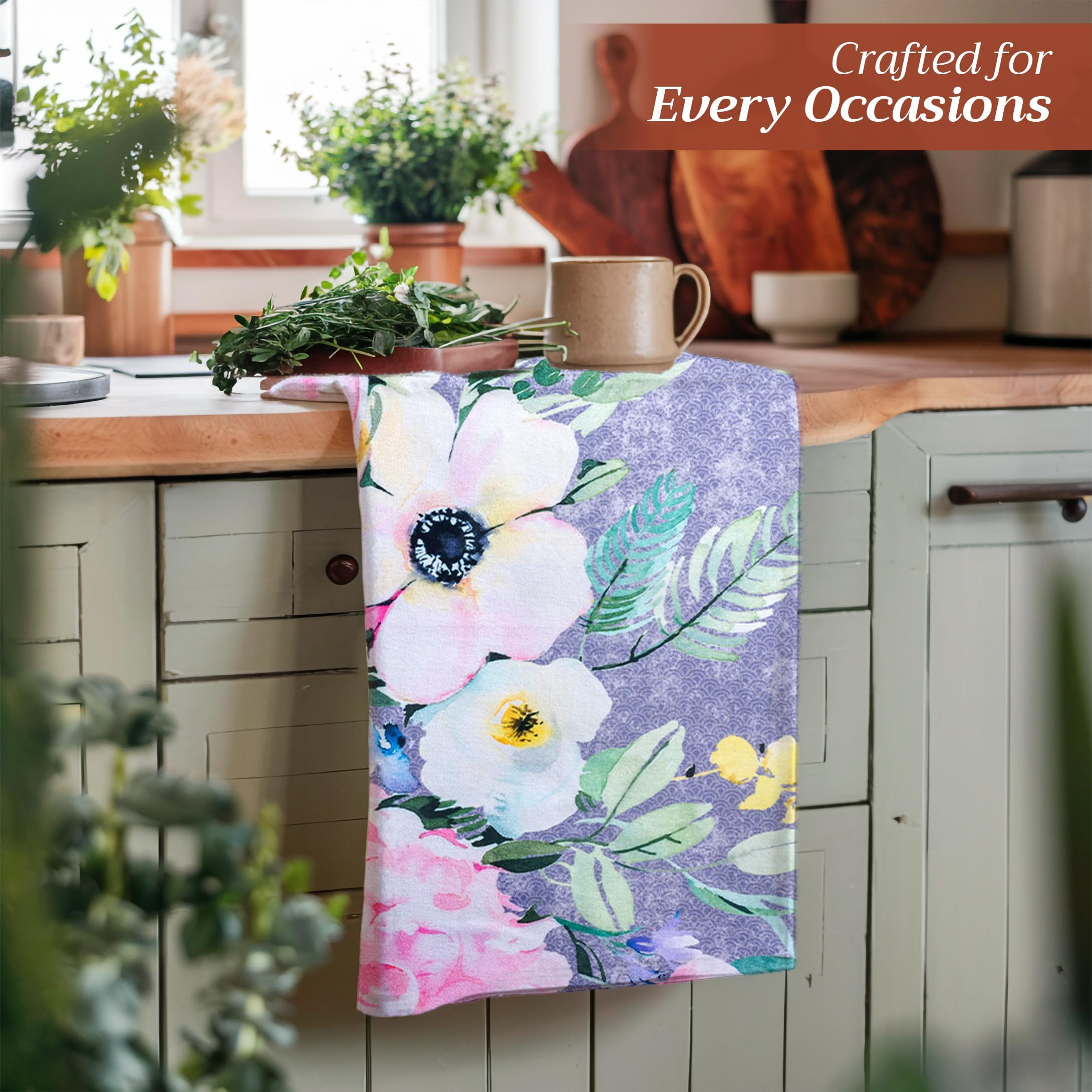 Maison d' Hermine Sweet Rose Lavender-Lush Lavender 100% Cotton Set of 3 Multi-Purpose Kitchen Towels | Bar Towels | Spring/Summer (50 cm x 70 cm)