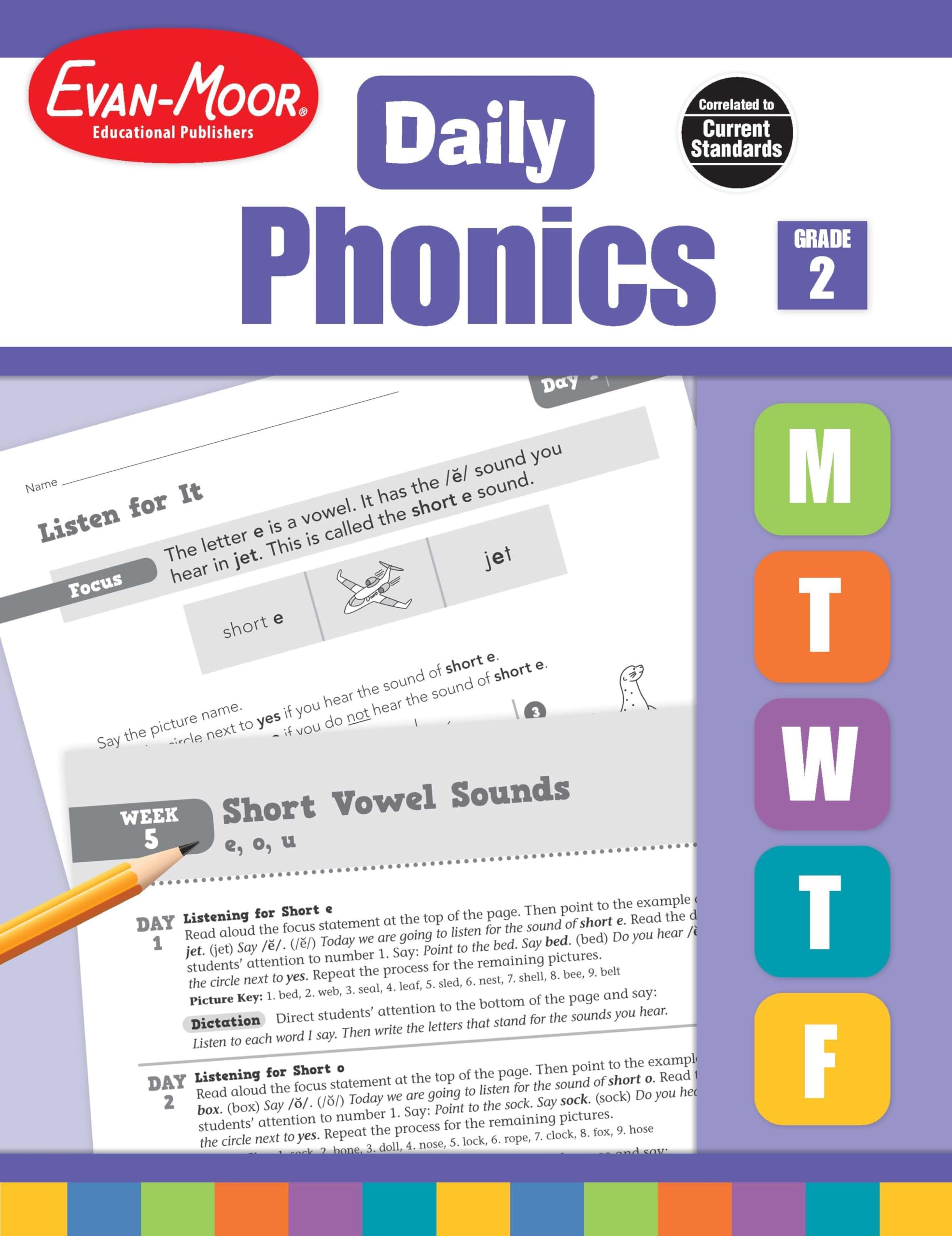 Evan-Moor Daily Phonics, Grade 2, Homeschooling & Classroom Resource Workbook. Phonemic Awareness, Decoding, Word-Study, Teaching Editions, Reproducible Worksheets