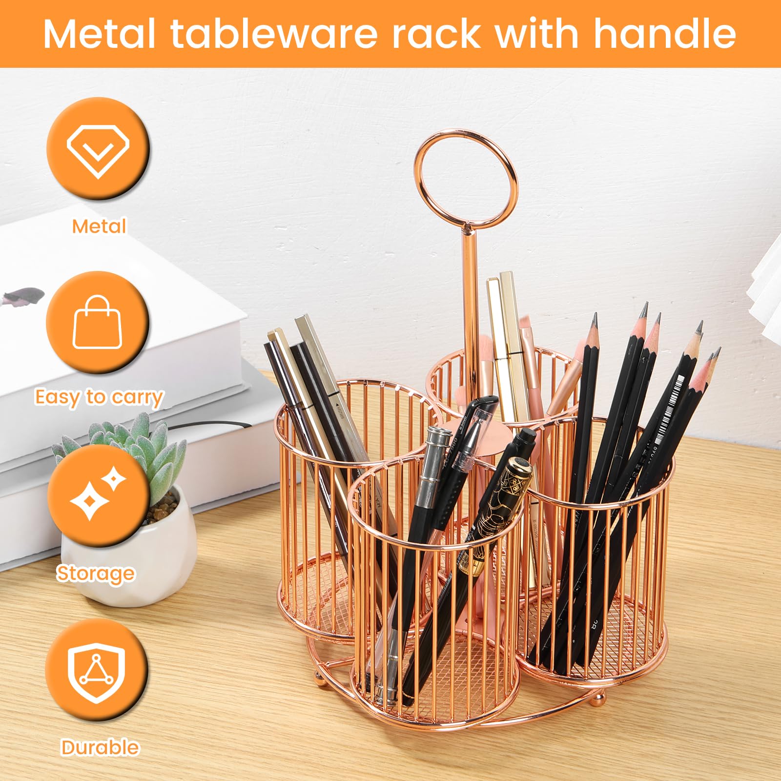 Organizador de utensilios de metal giratorio de 360°, 4 compartimentos, tenedor, cuchara, servilletas, organizador de cubiertos, cesta de almacenamiento de cubiertos, fiesta, encimera, bufé, picnic,