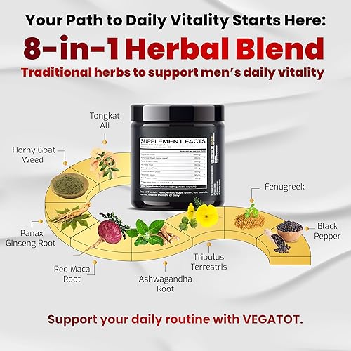 Miniatura 3 de VEGATOT Soporte Testo - Aumenta el rendimiento con Tongkat Ali, Panax Ginseng, raíz de maca, Ashwagandha, Tribulus - Energía, resistencia, soporte