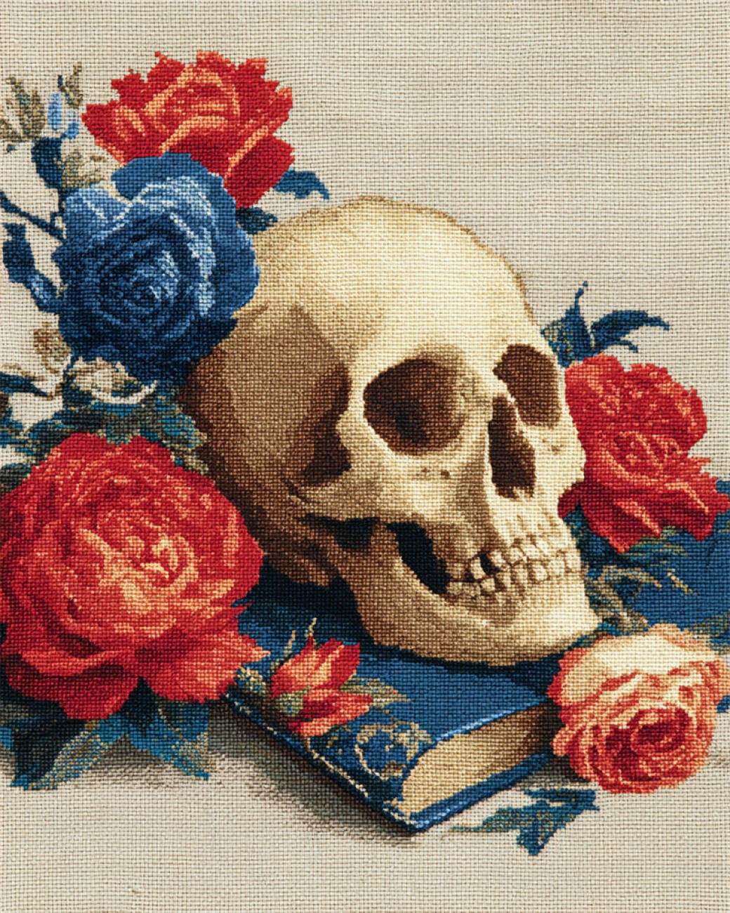 AMBATTERY DIY Bead Embroidery Set Skull and Peony Needlepoint Handcraft Kit DIY Beaded Painting 3D Tapestry Bead Cross Stitch Set 40x50cm