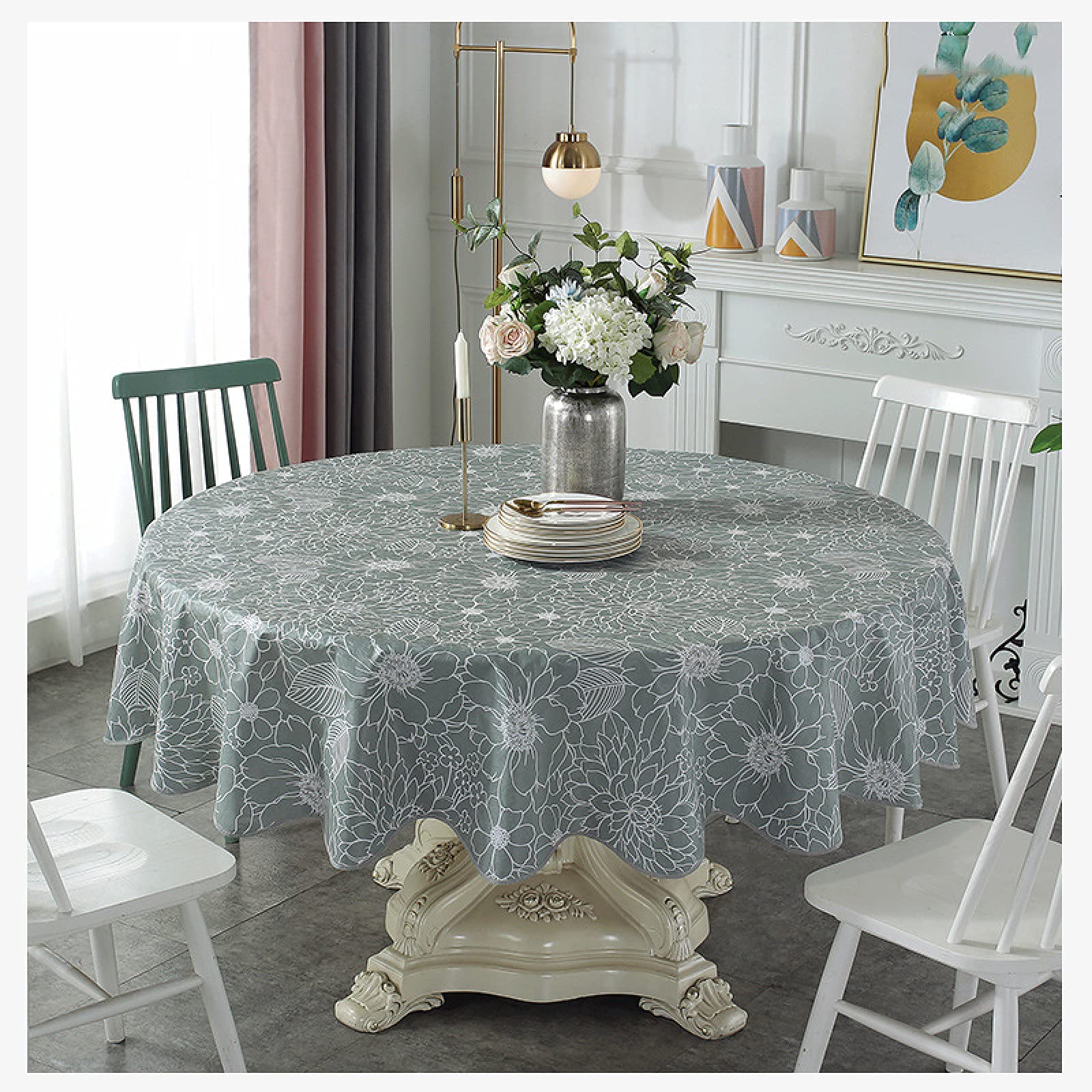 Nappe ronde fleur verte pour garden party et décoration de table de jardin