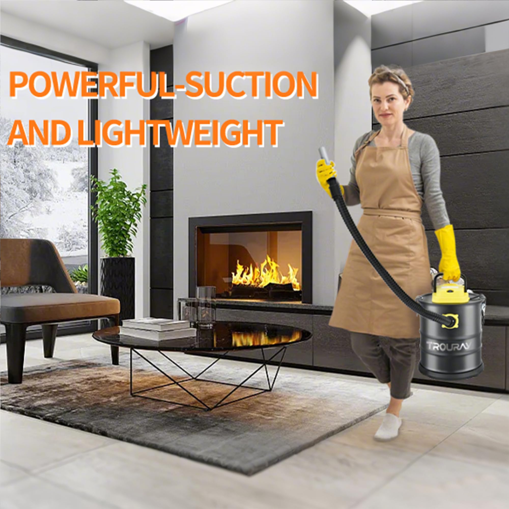 TROURAY Ash Vacuum Cleaner,2.6 Gallon Heat-Resistant Lightweight Canister Vac Cleaners with 800W Powerful Suction and Blowing for Home