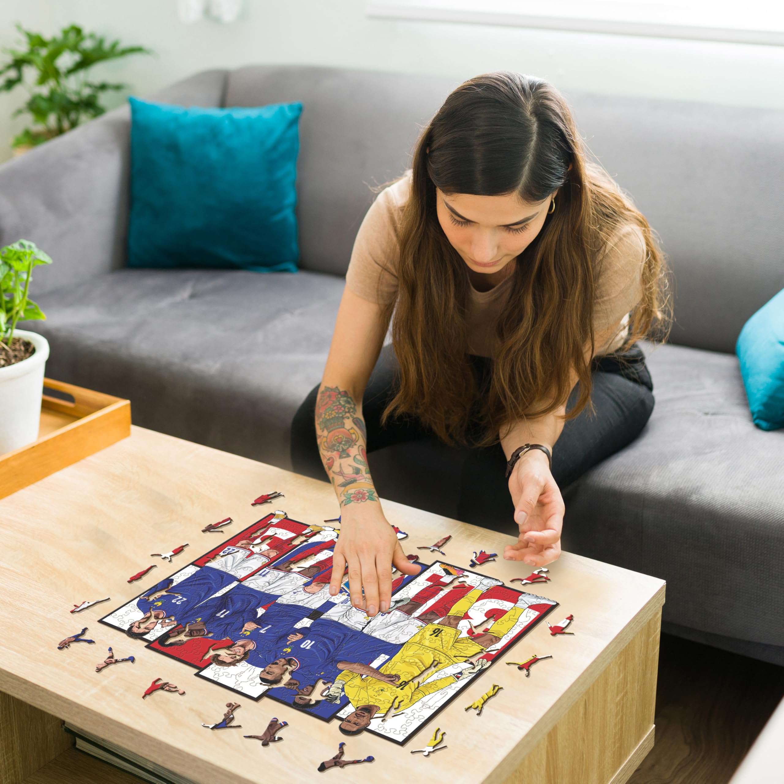 Iconic Puzzles - 6 Joueurs Équipe de France, Puzzle en Bois sous Licence Officielle, 100% Durable, Taille S, 150 pièces
