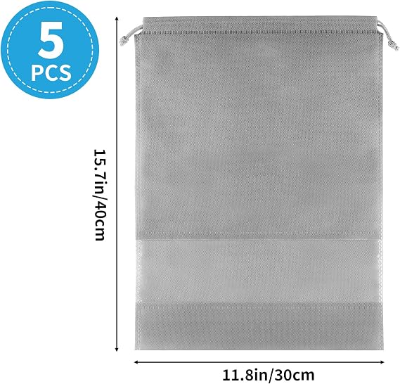 Grey Travel Shoe Bags - 5 Pcs Non-Woven Packing Bags with Clear Window