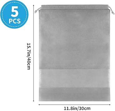 Grey Travel Shoe Bags - 5 Pcs Non-Woven Packing Bags with Clear Window