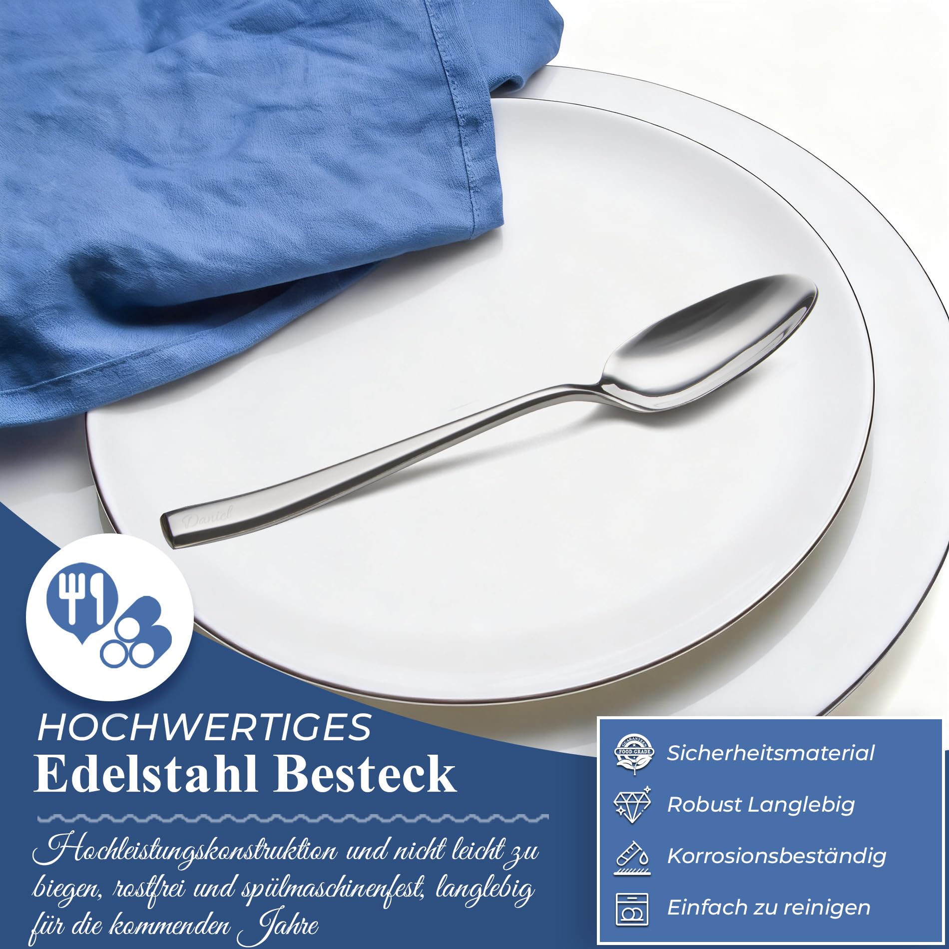 Personalisierte Esslöffel, EIUBUIE 12 Stück Löffel mit Gravur, 19,8cm | Einzigartigen Griffen, Edelstahl Suppenlöffel, Individuelles Geschenk für Hochzeit/Geburtstag, Spülmaschinenfest, Löffel Set