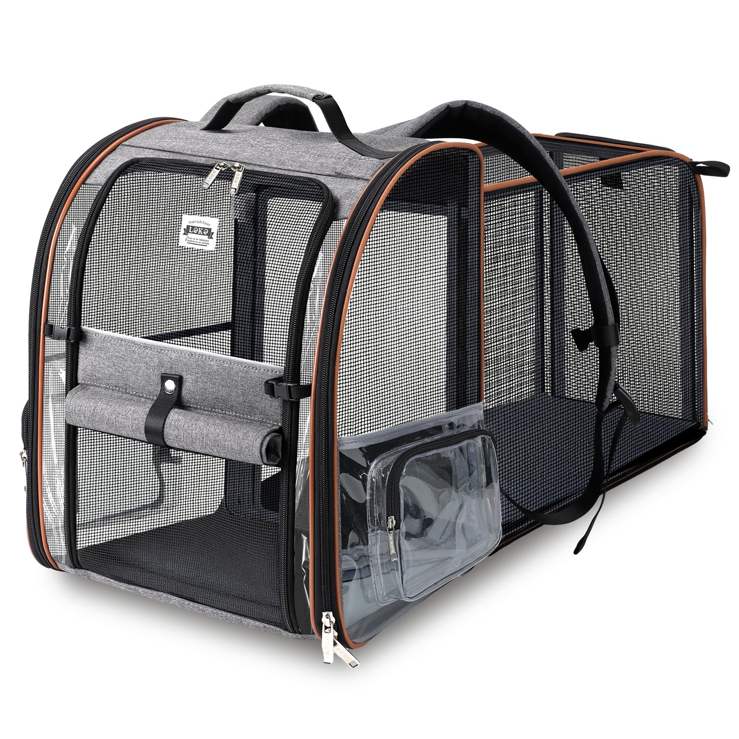 Klarer Haustier-Rucksack Erweiterbarer Katzen-Rucksack Tragetasche Haustier-Rucksack für kleine und mittelgroße Hunde und Katzen, passend für bis zu 8,2 kg