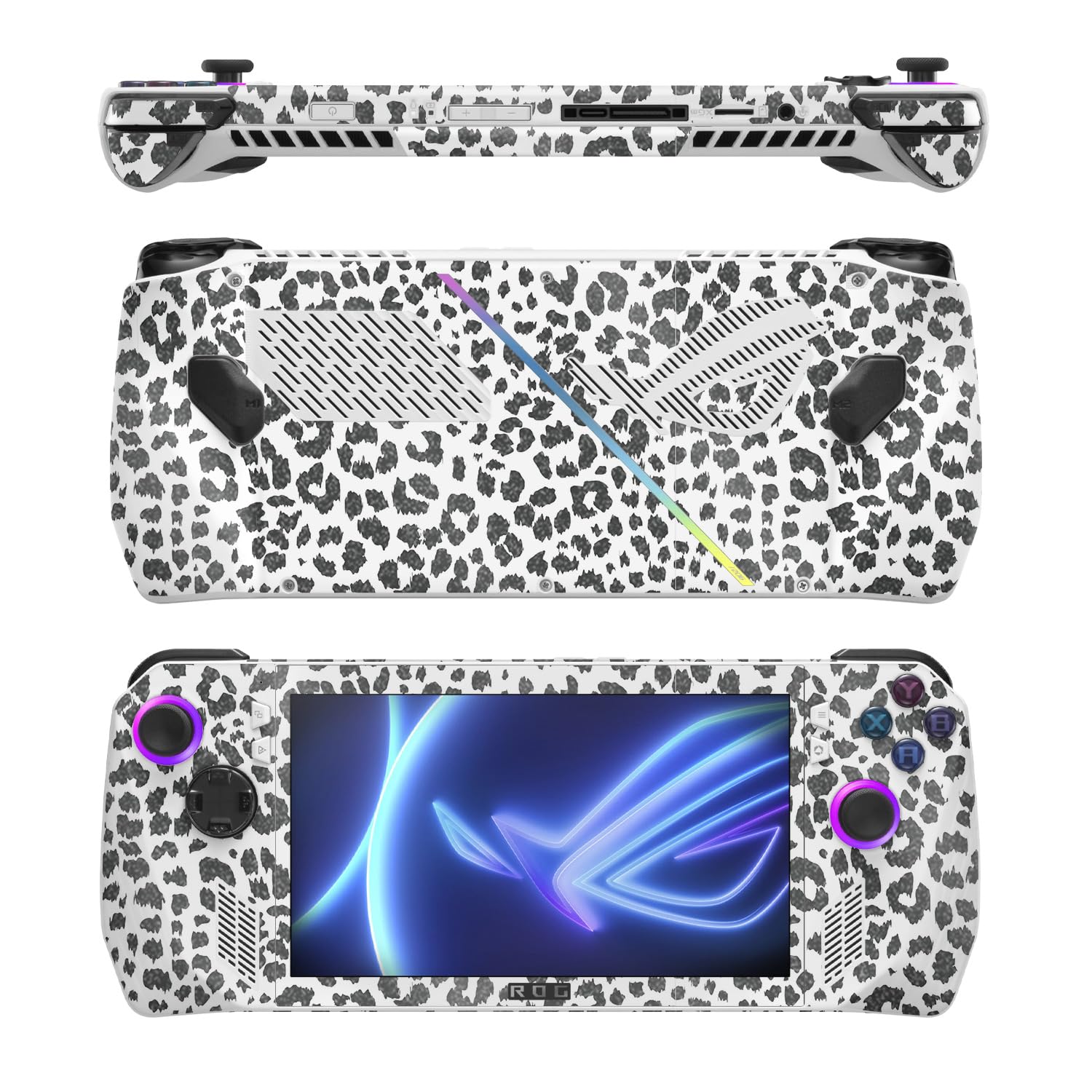 MightySkins Glossy Glitter Skin Compatible with Asus ROG Ally - Snow Leopard Print | Protective, Durable High-Gloss Glitter Finish | Easy to Apply