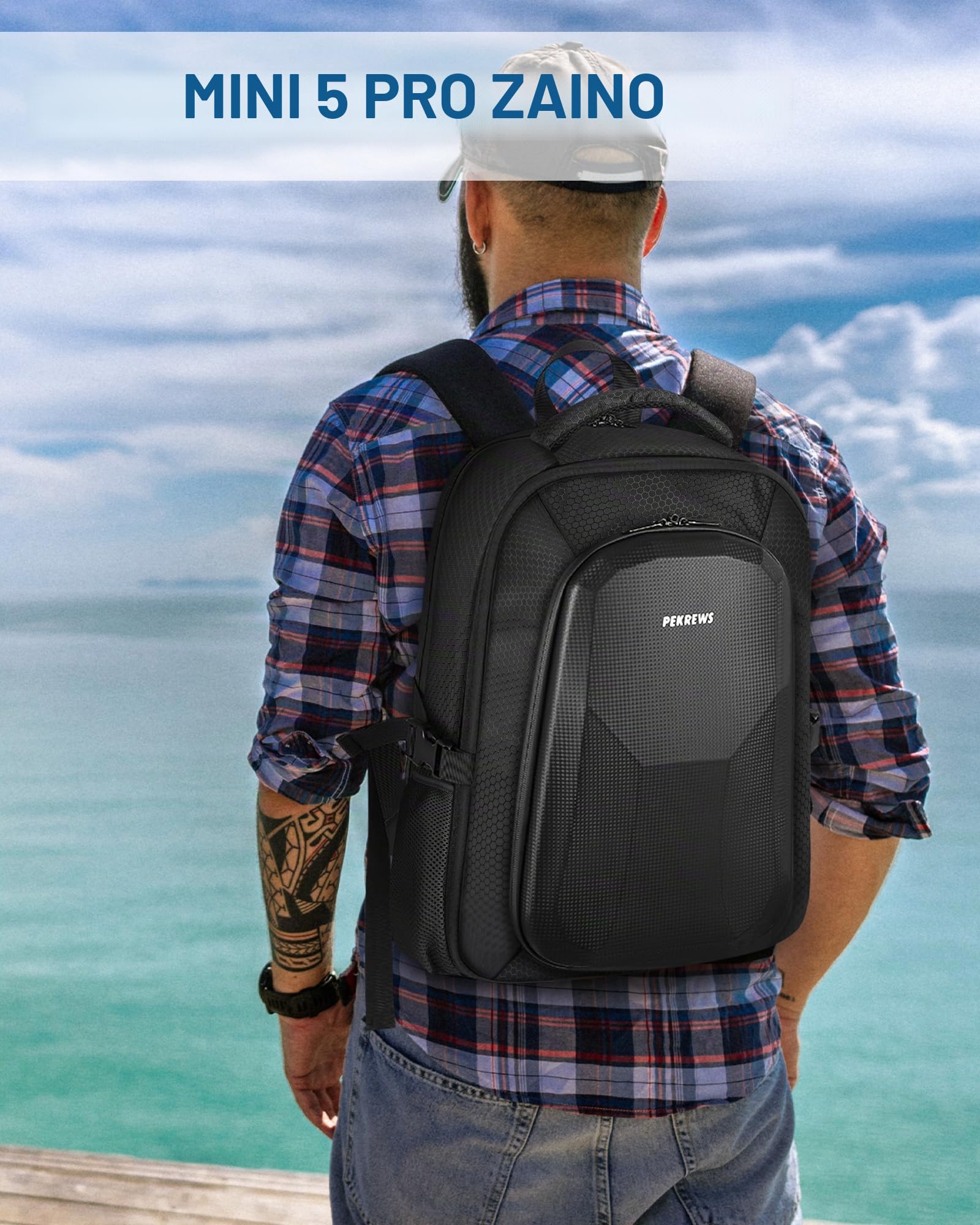 PEKREWS Zaino per Mini 5 Pro, Zaino Grande Capacità per DJI Mini 5 Pro, RC 2/RC-N3, Compatibile Con Laptop 15,6 Pollici, Custodia Rigida Idrorepellente per Accessori Fly More Combo