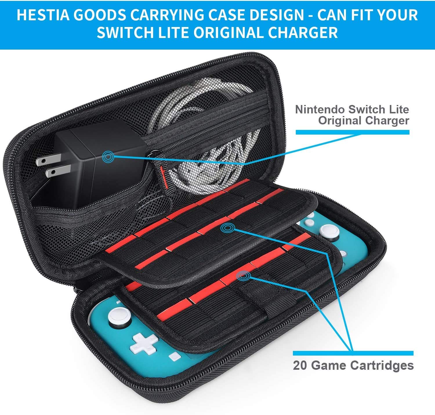 The daydayup Switch Lite case provides ample storage for games and accessories in a protective hard-shell design.