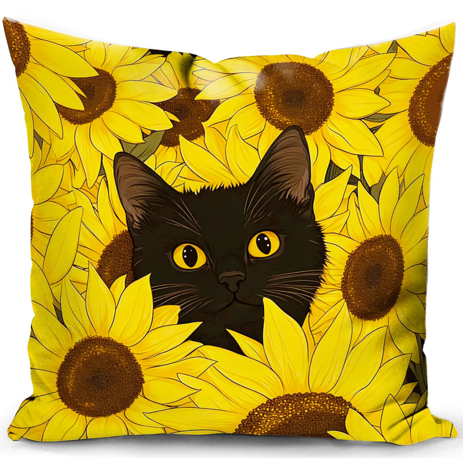 KUNQIAN Cat Cushion Cover for Cat Lovers Gifts for Sunflower Women Pillow Decor for Home Living Room Couch Bed Sofa 18"x18"(45x45cm) — image 1