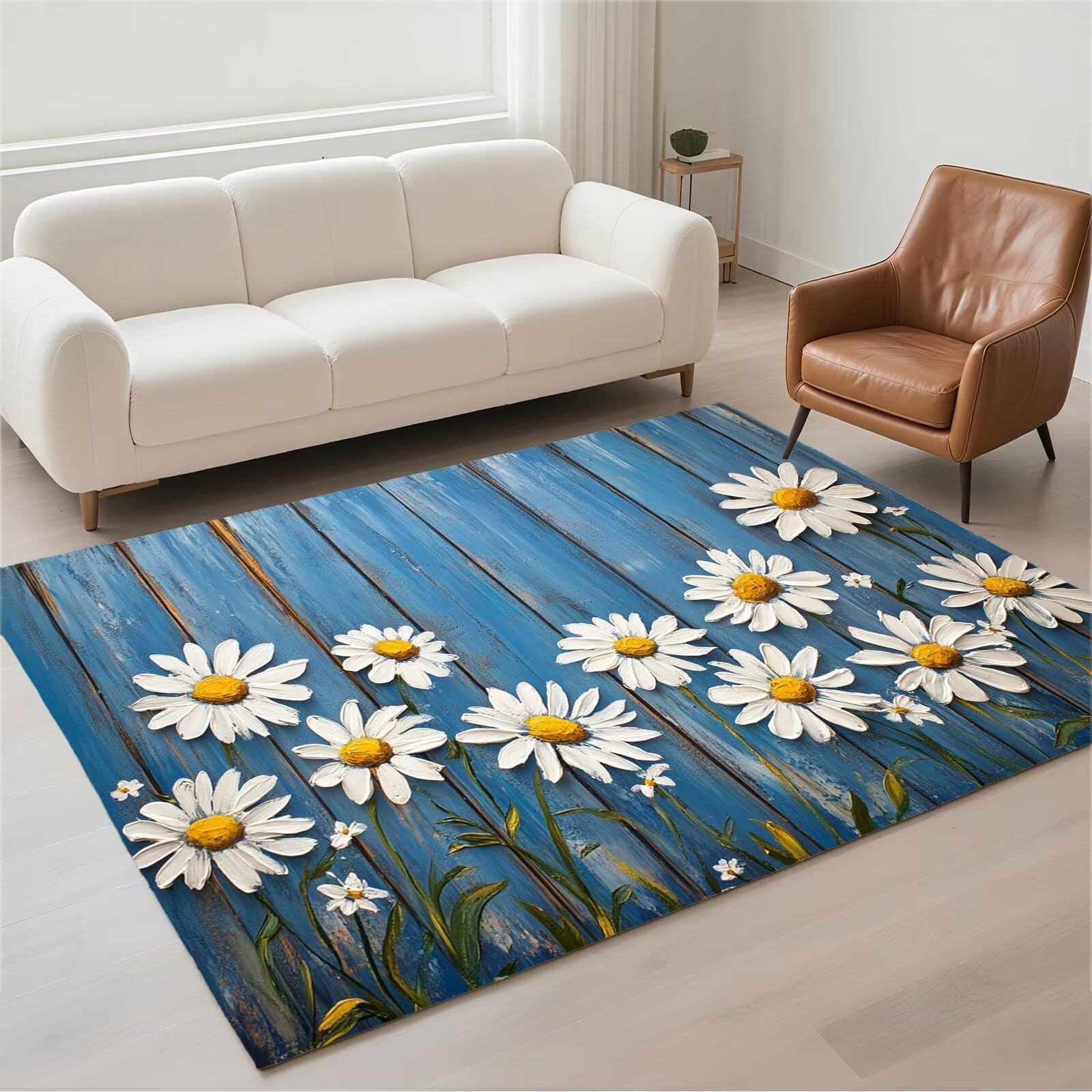 Grand tapis de salon imperméable bleu 160x230 idéal pour toute la famille