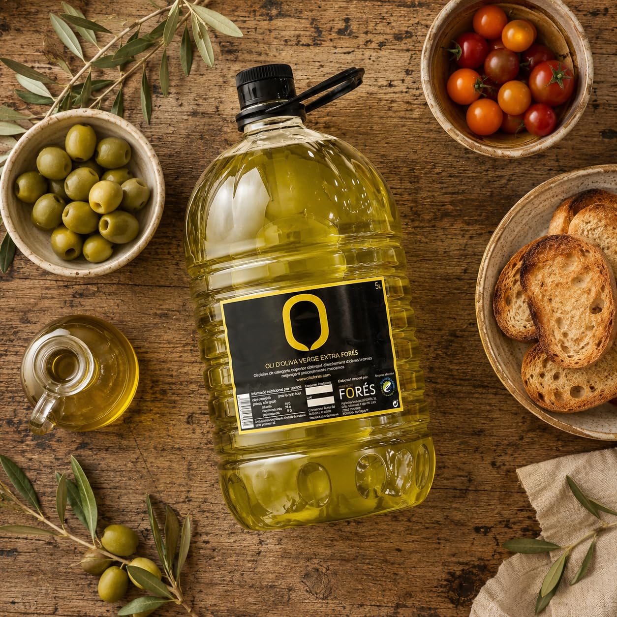 FORÉS | Aceite de Oliva Virgen Extra 5L | AOVE Gourmet Garrafa PET | Extracción en Frío | Sabor Frutado Verde con Amargor y Picante | Reserva de la Biosfera UNESCO Terres de l’Ebre