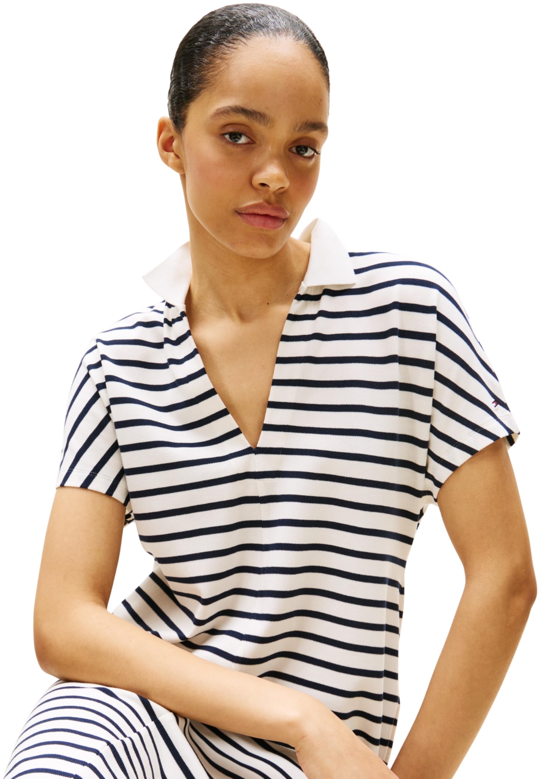 Tommy Hilfiger Donna Abito a Polo Lyocell Tipping Maniche Corte