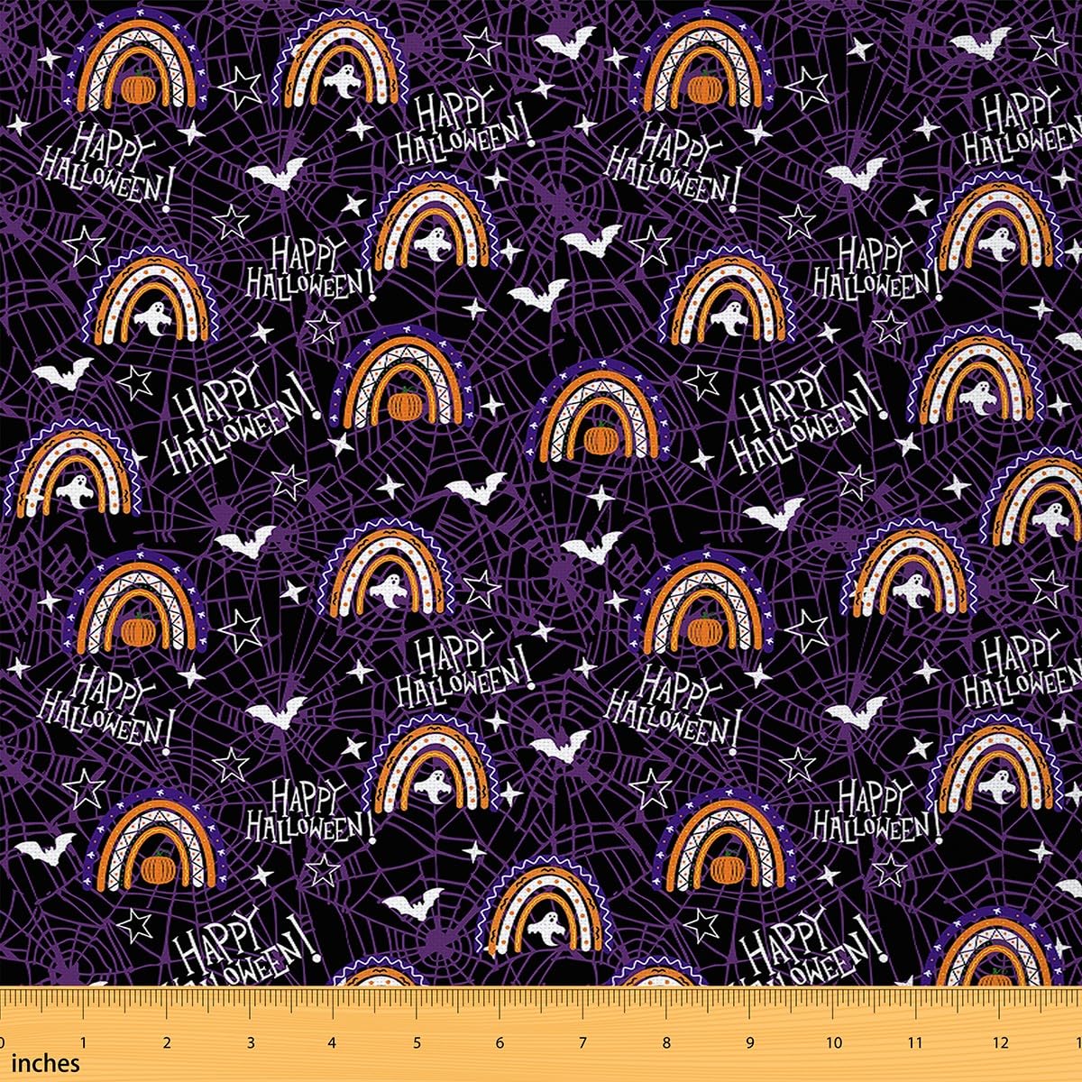 Halloween Upholstery Fabric for Chairs Rainbow Spider Web Fabric by The Yard for Kids Decor Ghost Pattern Decorative Waterproof Outdoor Fabric Pumpkin Purple Outdoor Fabric 1 Yard (L92*W150cm)