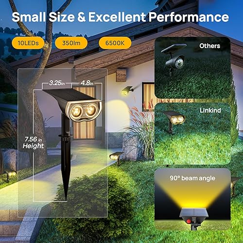 Miniatura 2 de Linkind StarRayS - Focos solares de paisaje con 12 ledes, energía solar, luces de jardín al aire libre, 350 lm, 3000 K, blanco cálido, IP67