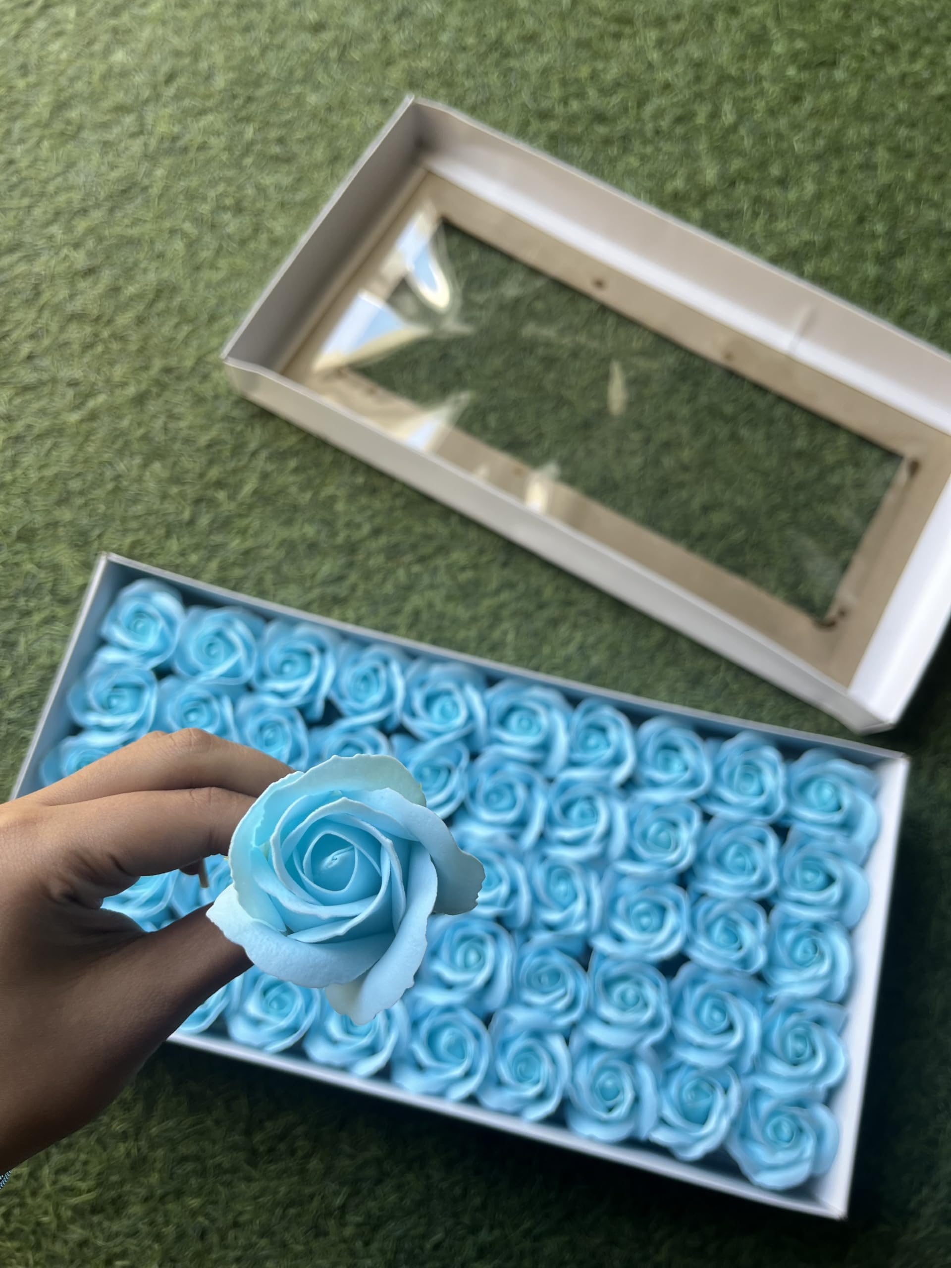 Indus Decor Premium Artificial Rose Box - 50 Lifelike Roses - Ideal for Decoration, Home/Office Decor, Gifts, Crafts, DIY, Bouquets, Cake Decorating (Blue)