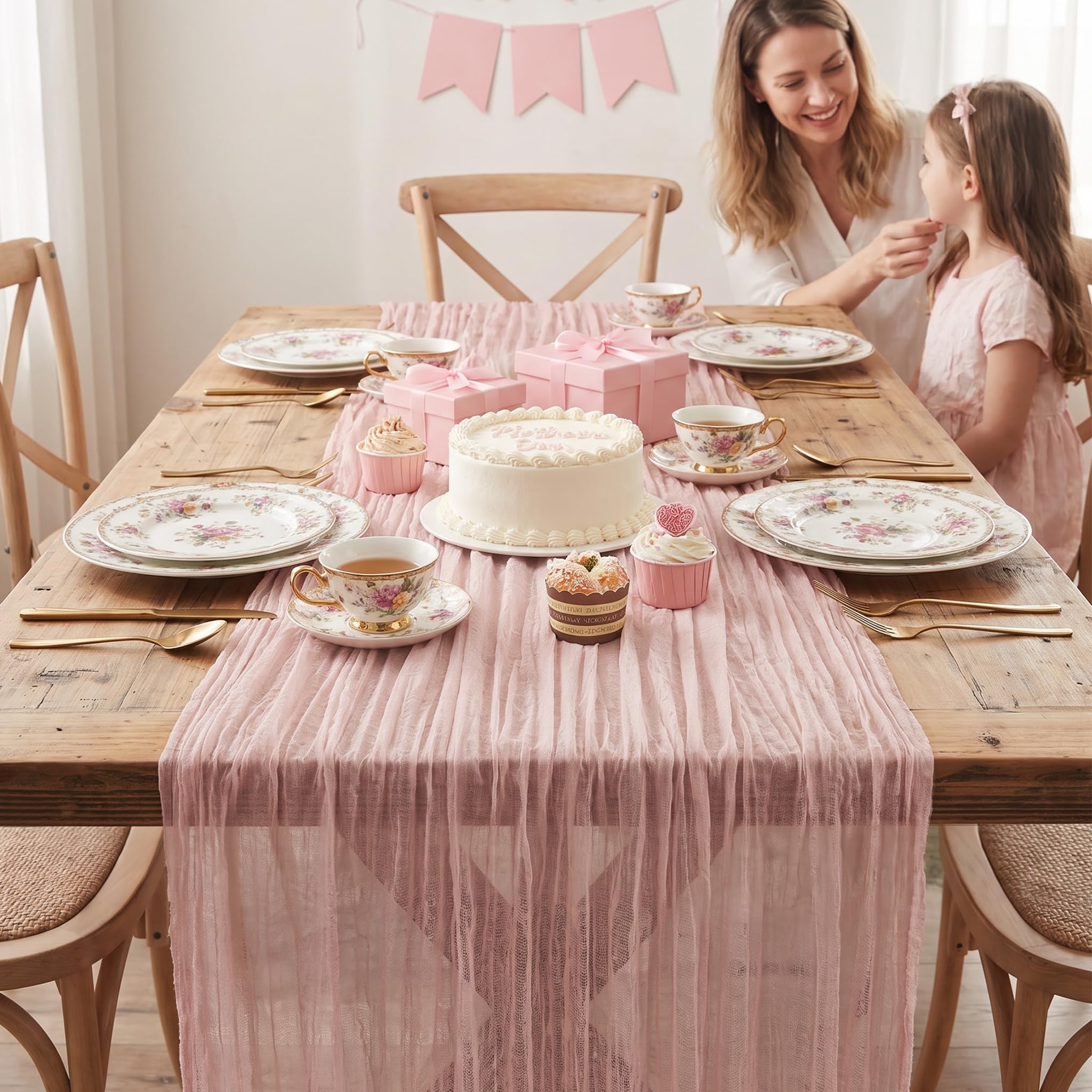 Pink Cheesecloth Table Runners - Fall Party Decor -6