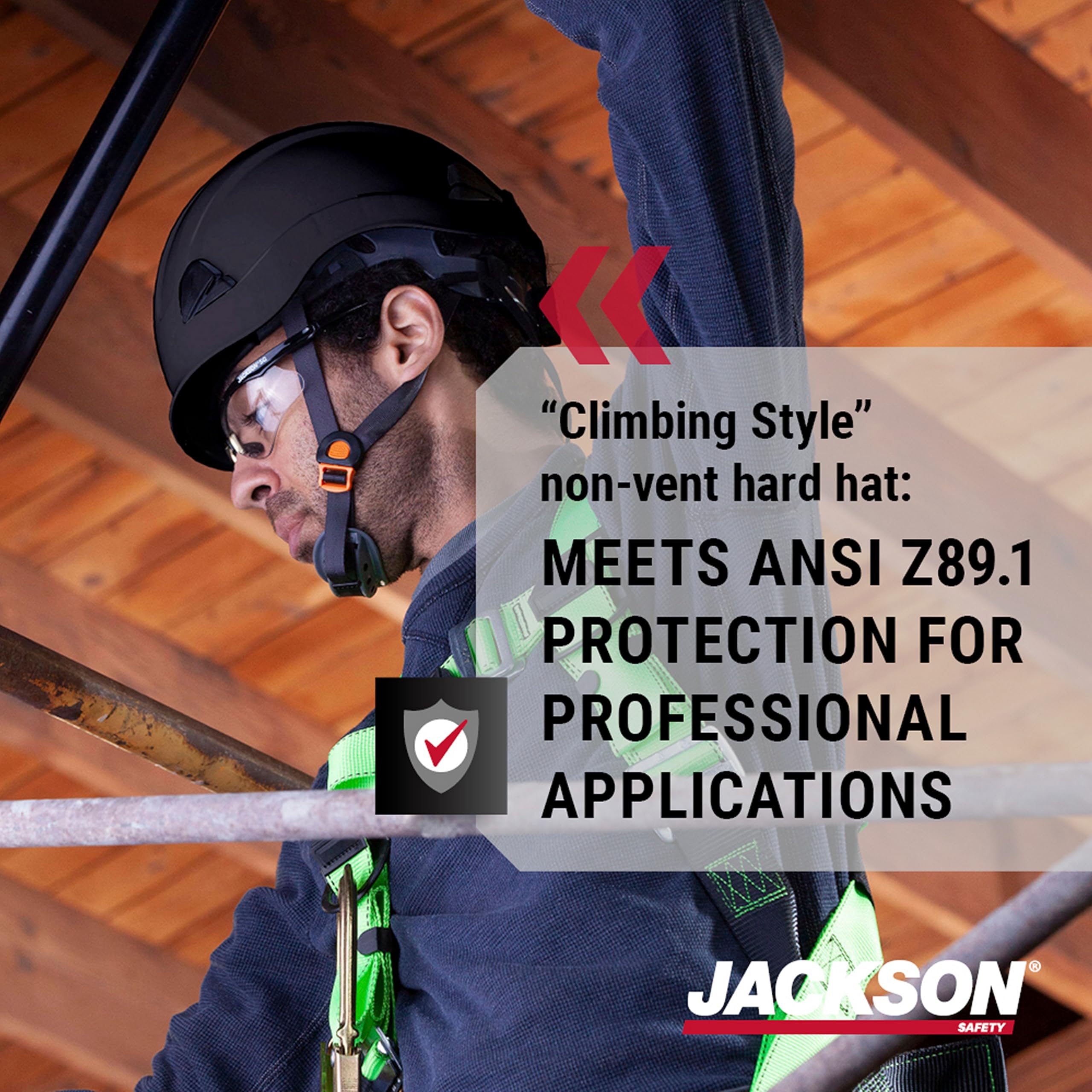 Jackson Safety CH-300 - Casco Duro Industrial de Escalada, Cumple con la Norma EN 397, sin ventilación, suspensión de 6 Puntos, Negro, 20907