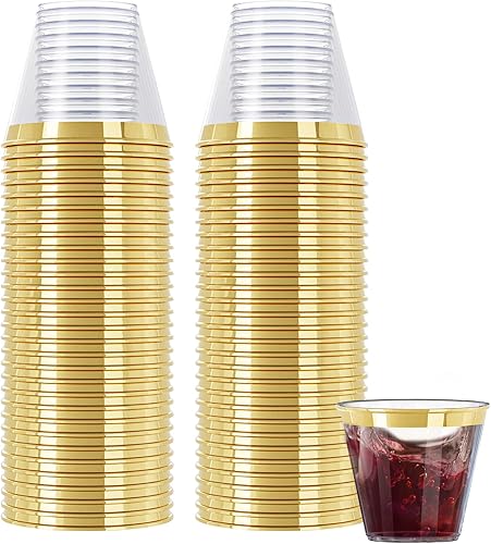 Miniatura 1 de R-kay Paquete de 200 vasos de plástico dorados para fiestas, vasos de plástico de 9 onzas, vasos de fiesta desechables, vasos dorados de alta