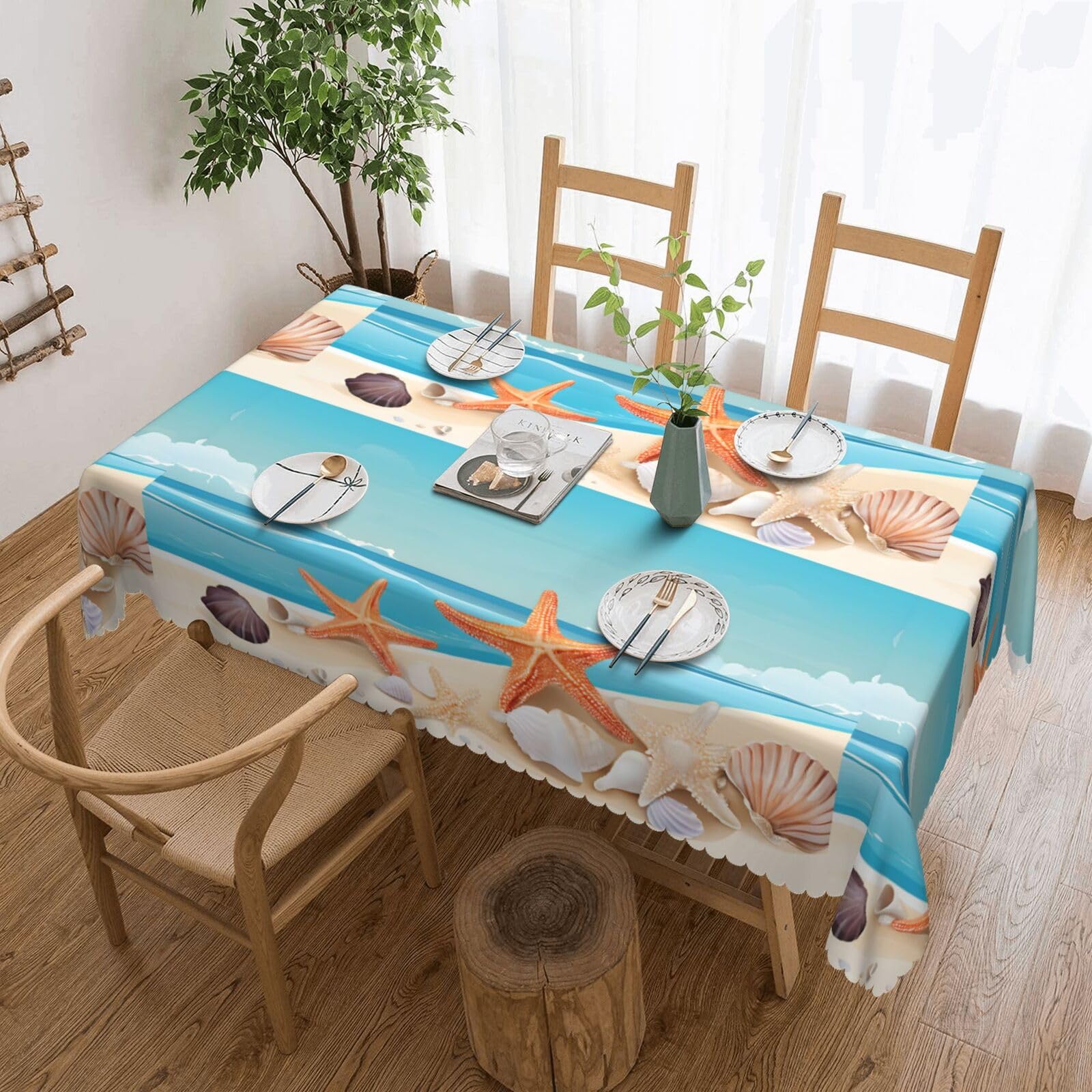UENFFKDAP Seashells Sand Rectangular Tablecloth, Waterproof And Washable. Used In Restaurants, Parties And Kitchens. 137x183cm