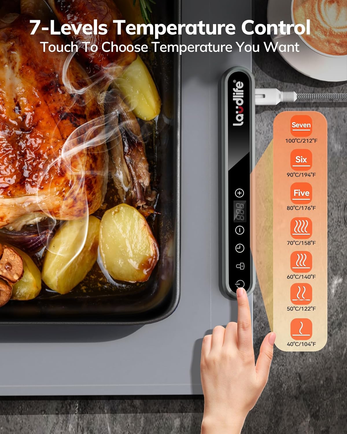 Electric Warming Mat for Food, Roll-Up Silicone Heating Pad with 7 Adjustable Tempmaster Levels, Foldable Warming Tray for Countertop,Buffet Party, Kitchen & Home, Child Lock, Dark Grey