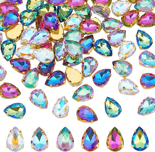 DICOSMETIC 72Pcs 6 Colors Faceted Glass Beads Teardrop Charms Beads Crystal Drop Beads Water Drop Beads with Golden Plated for DIY Jewelry Making Necklace Bracelet Making, Hole: 1mm