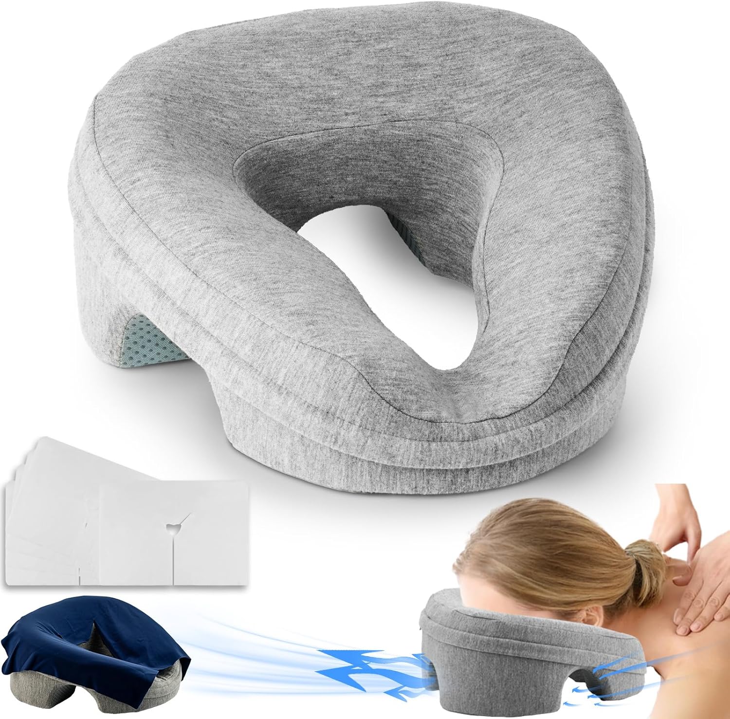 Face Down Pillow Massage Headrest for Bed,...