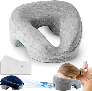 Face Down Pillow Massage Headrest for Bed, Stomach Sleeping Pillow, Face Cradle, BBL Pillow After Surgery Post Eye Surgery Recovery Equipment for Massage Tables, Piercing Pillows Removable Cover Grey