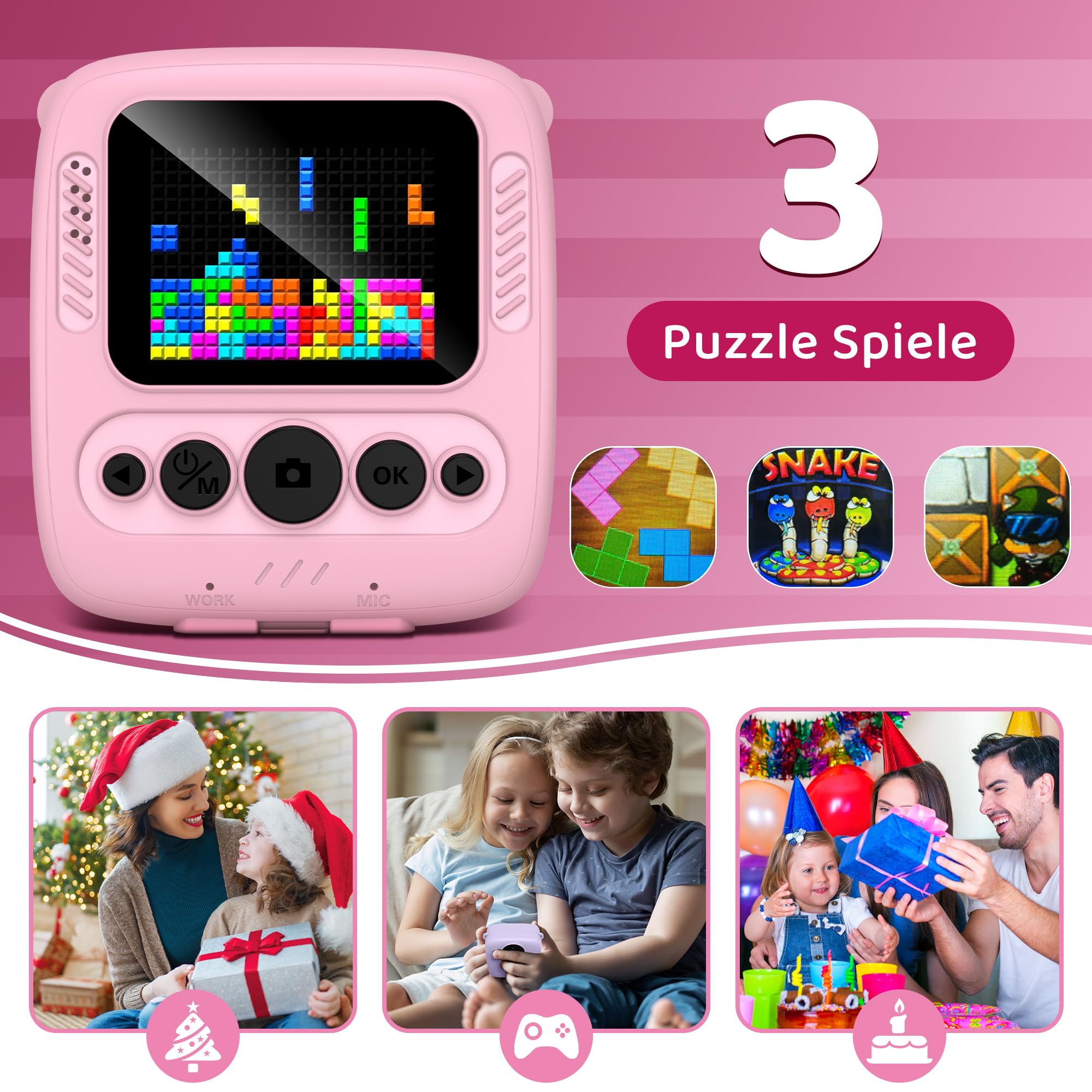 kamera Sofortbildkamera, Kamera mit 32GB Karte & 4 Bände Druckpapier, 48MP Sofortbildkamera mit 1080P Digitalkamera für , Geschenke für Mädchen und Jungen von 3 bis 12 Jahre