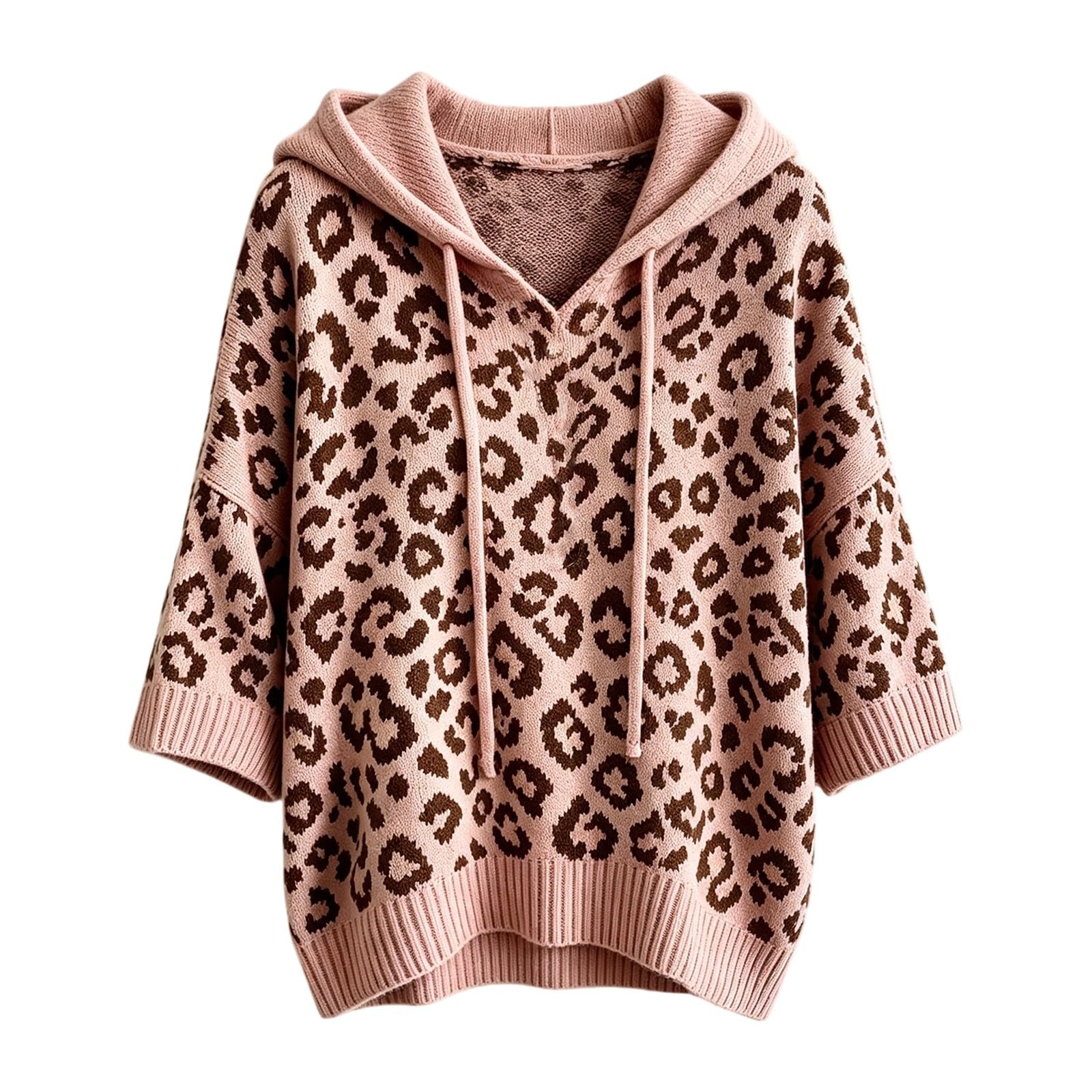 Pullover Damen Herbst Strick Hoodie Oversize Mit Print Sweatshirts 3/4 Arm